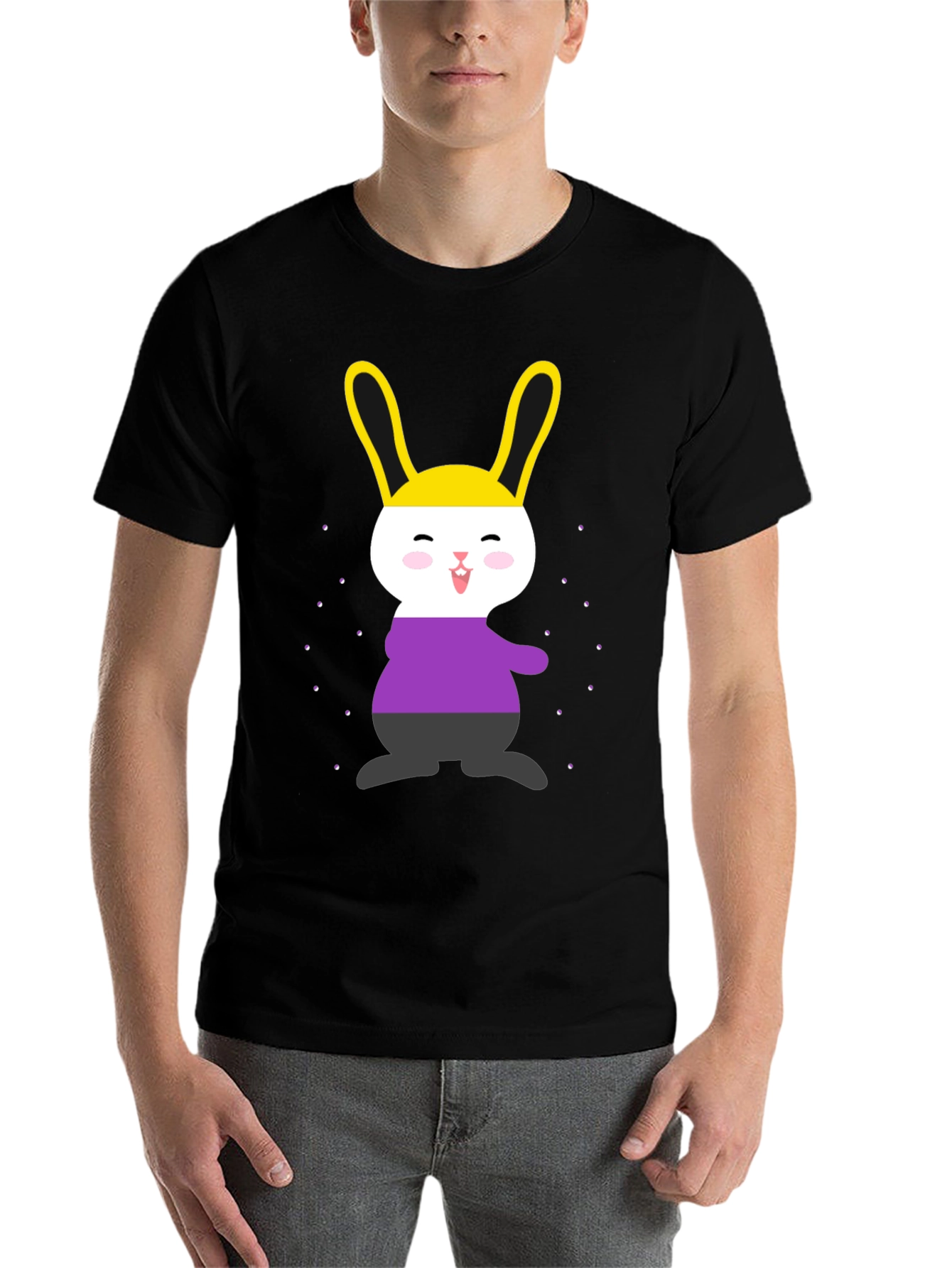 Black Nonbinary Pride Bunny T-Shirt view 7