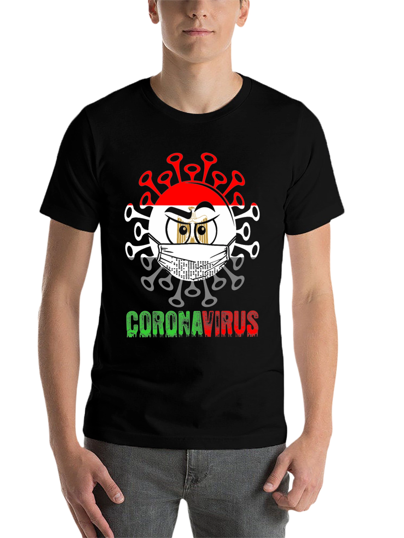 Black Egypt Corona Virus Graphic T-Shirt view 7