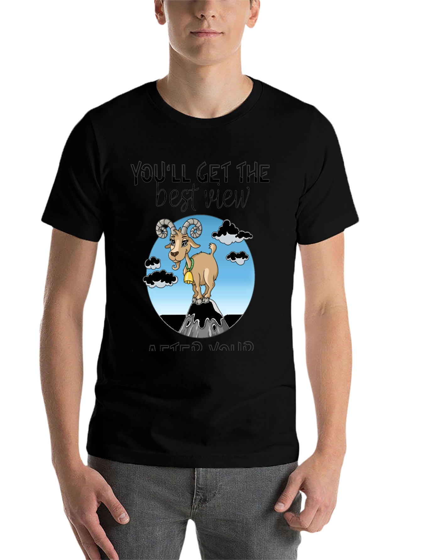 Black Motivational Goat Tee: Best View After You Climb view 7