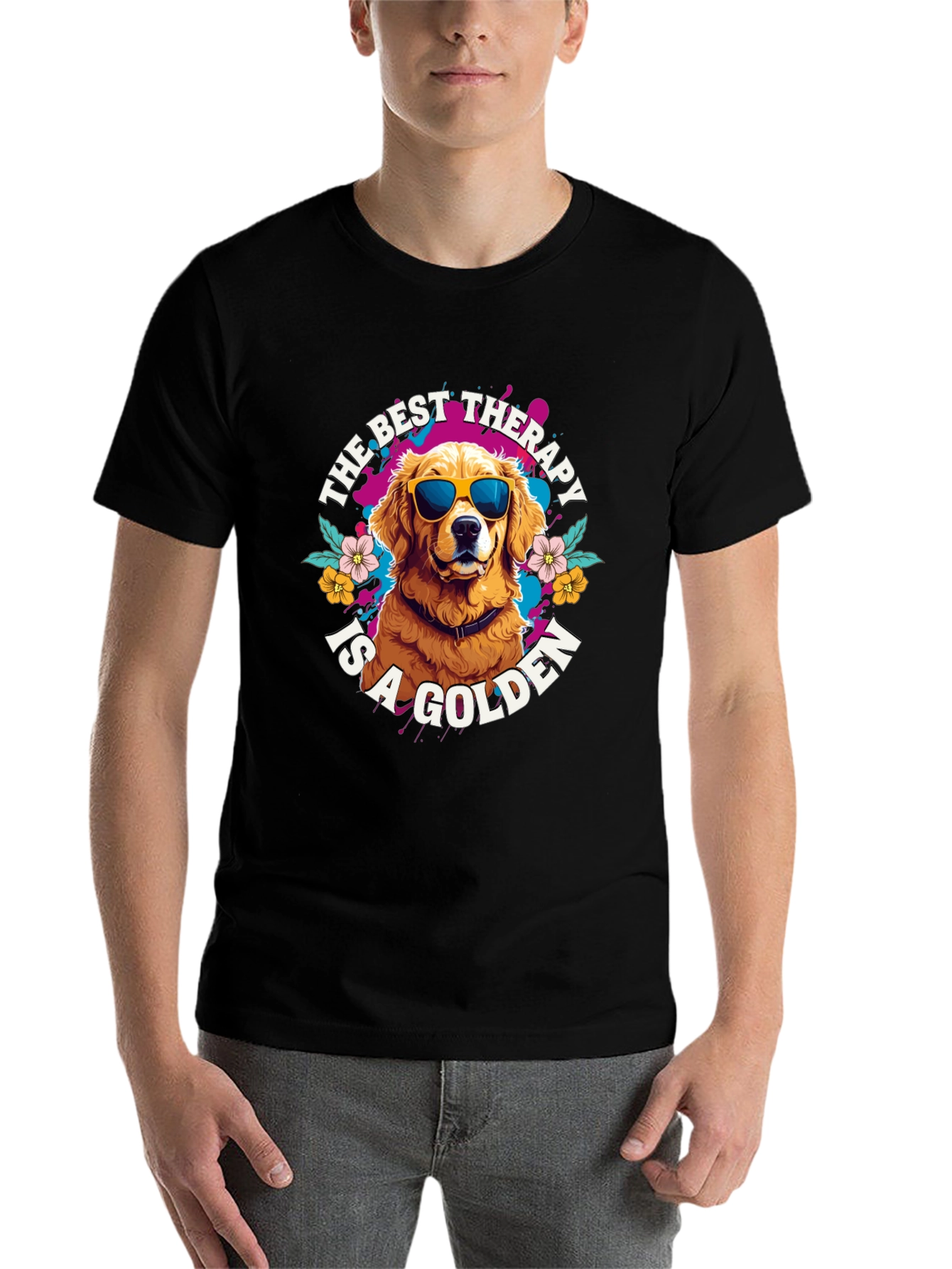 Black Golden Retriever Therapy T-Shirt view 7
