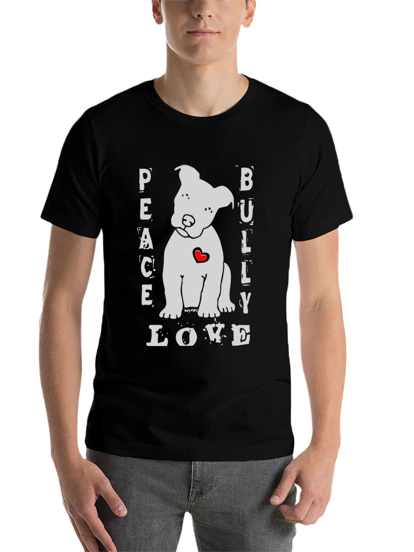 Black Peace Bully Love T-Shirt - Cute Dog Design view 7