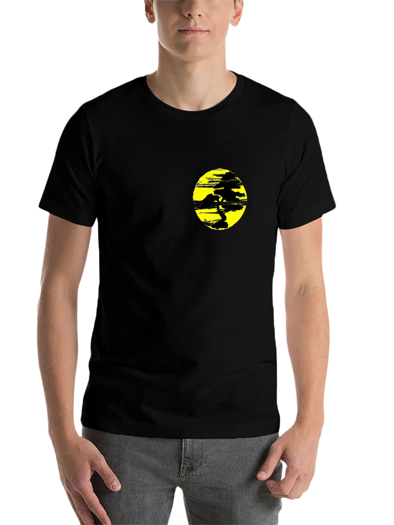 Black Black T-Shirt with Yellow Bonsai Graphic view 7