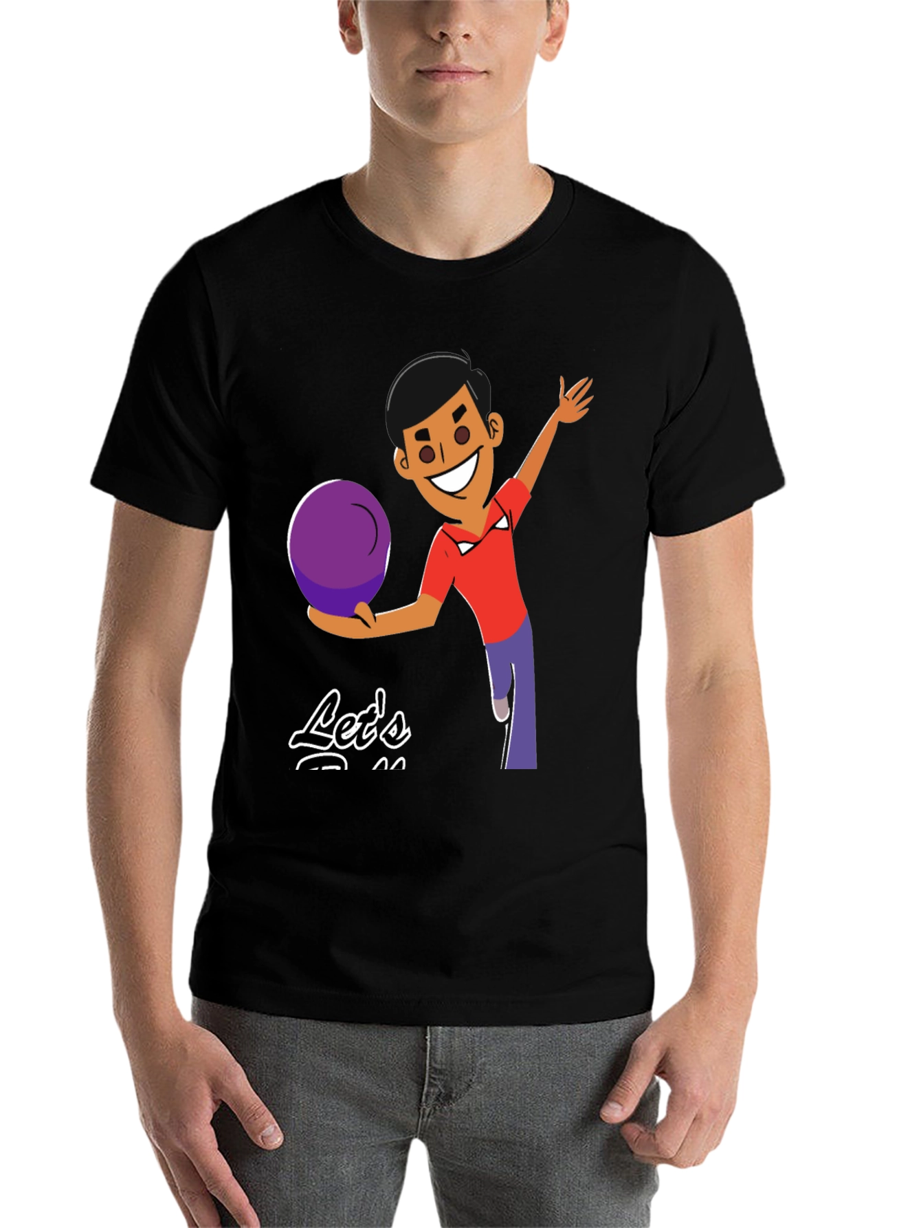 Black Bowling Cartoon Graphic Tee - Let's Bowl! view 7
