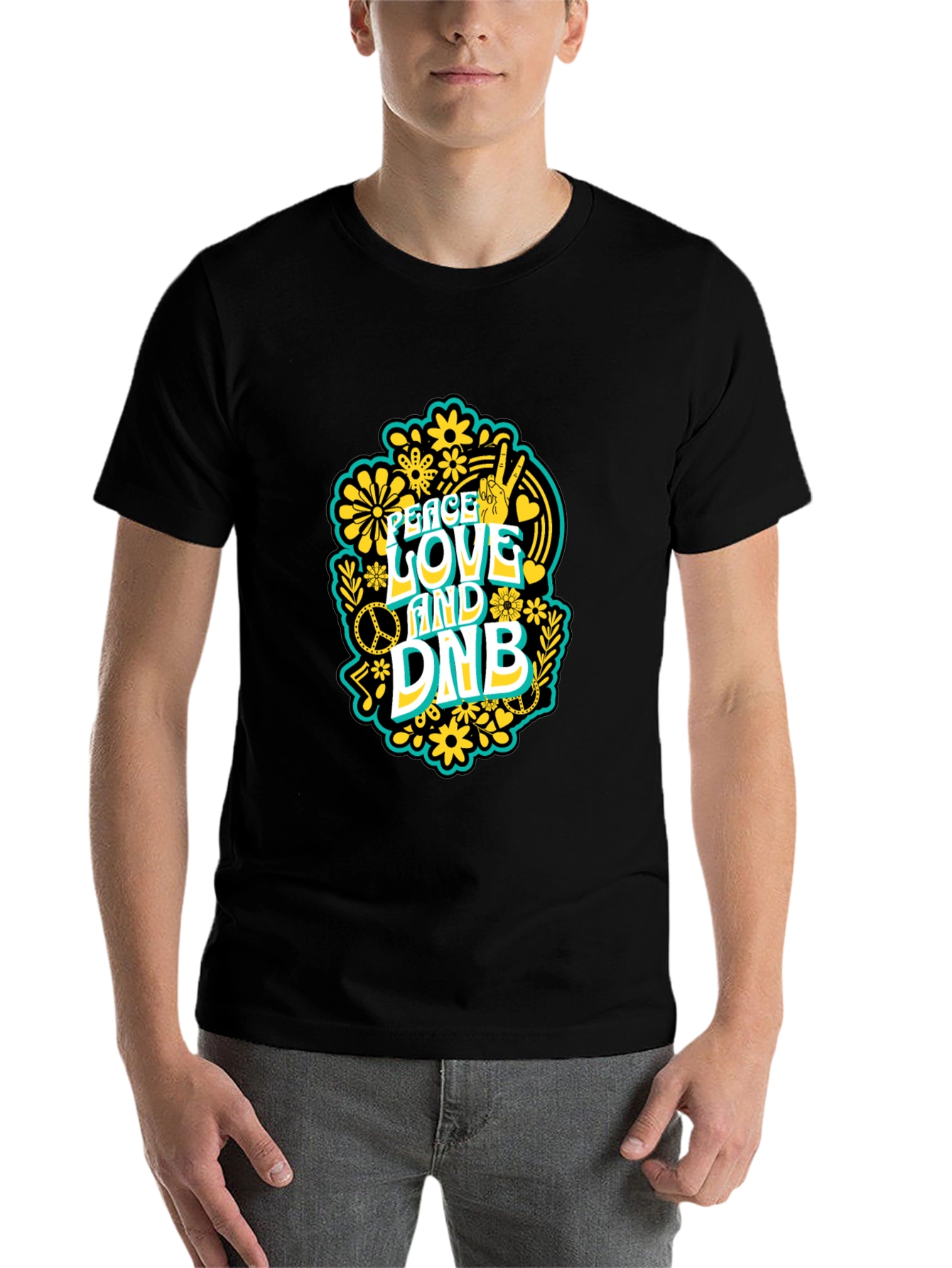 Black Peace Love and DNB T-Shirt view 7