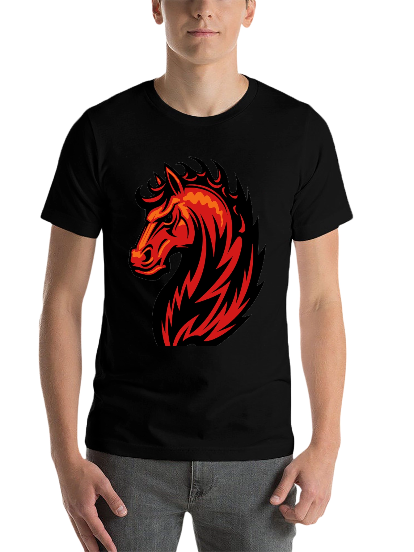Black Black T-Shirt with Fiery Horse Graphic view 7