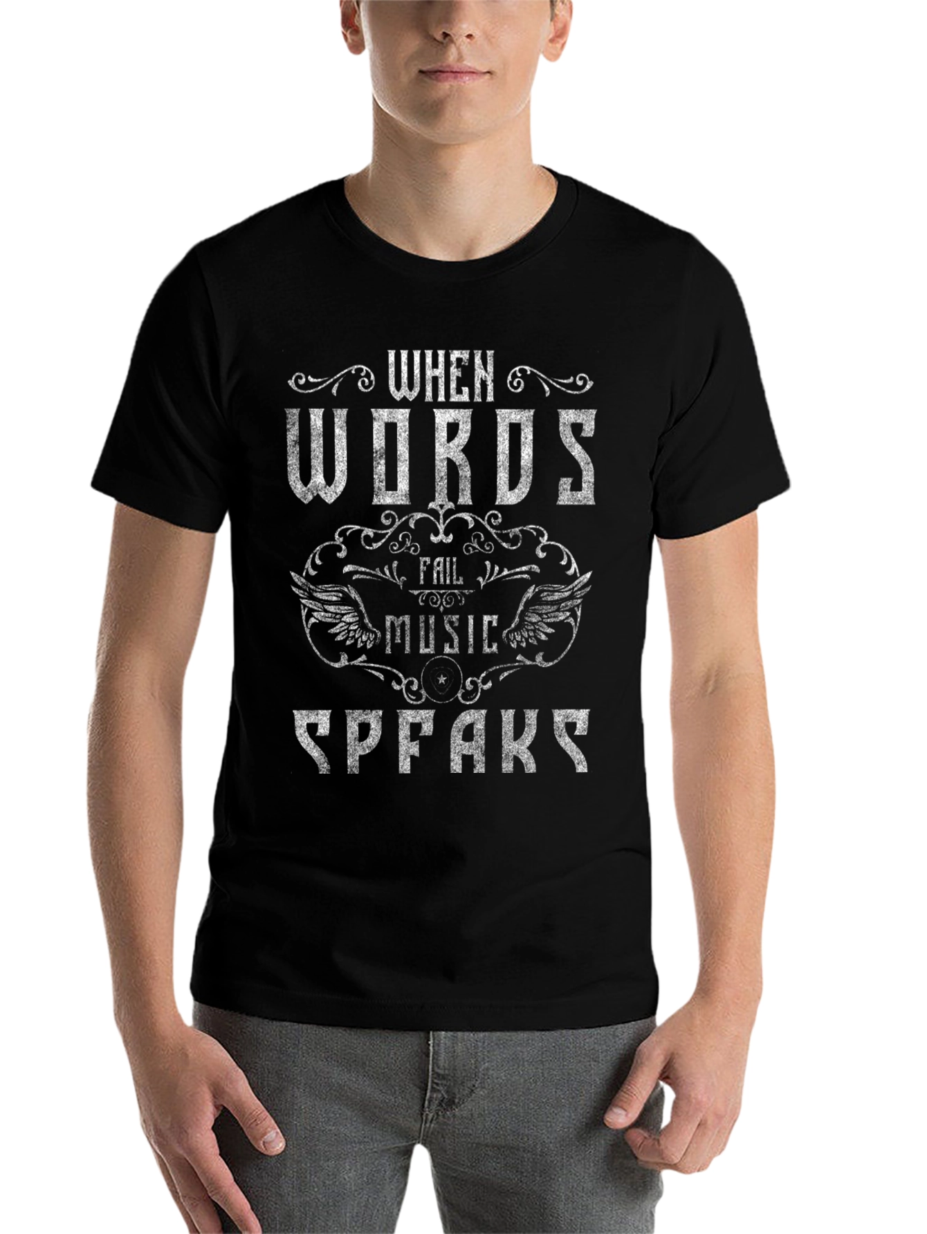 Black When Words Fail Music Speaks Graphic Tee view 7