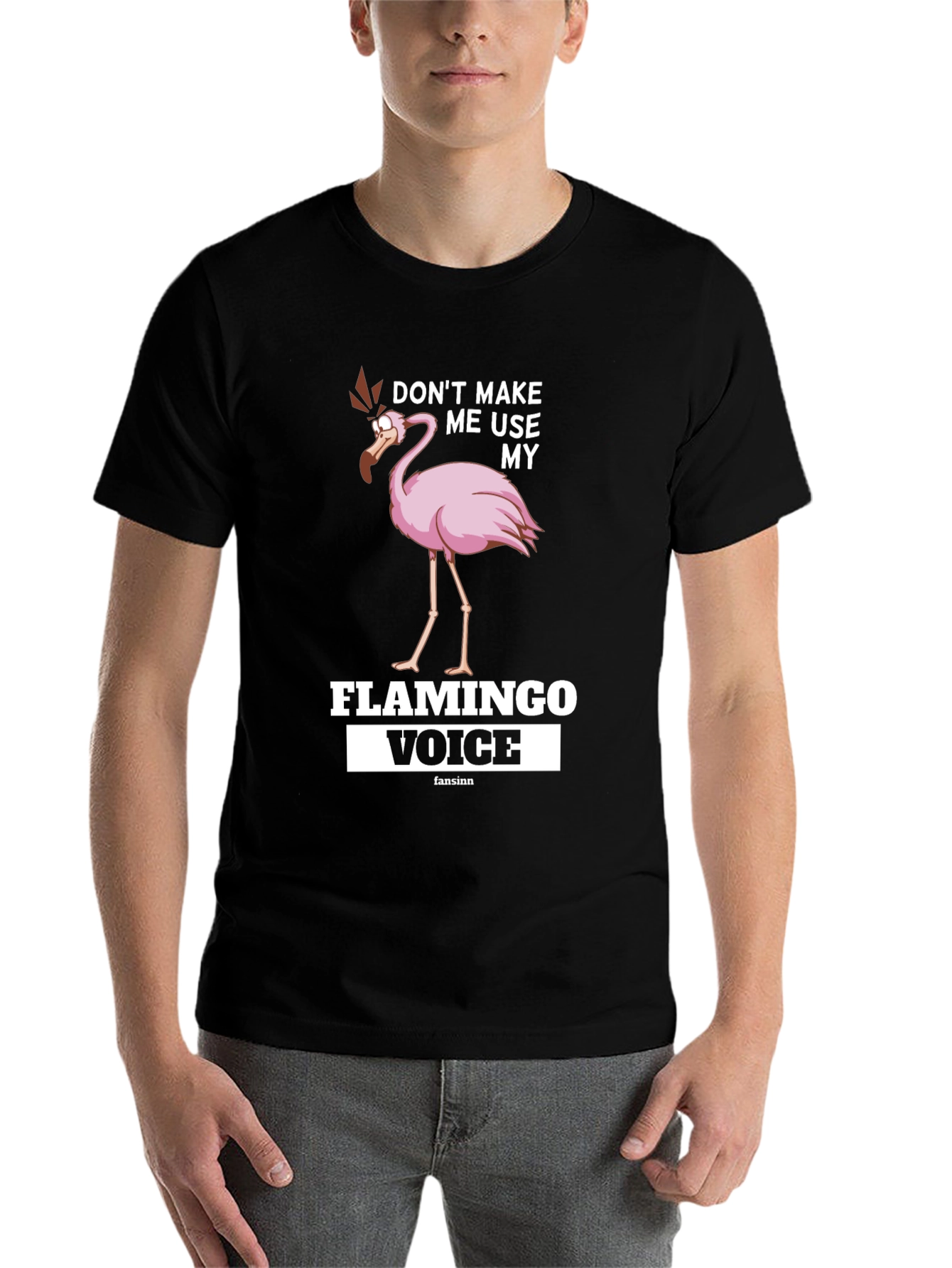 Black Funny Flamingo T-Shirt: Don't Make Me Use My Flamingo Voice view 7