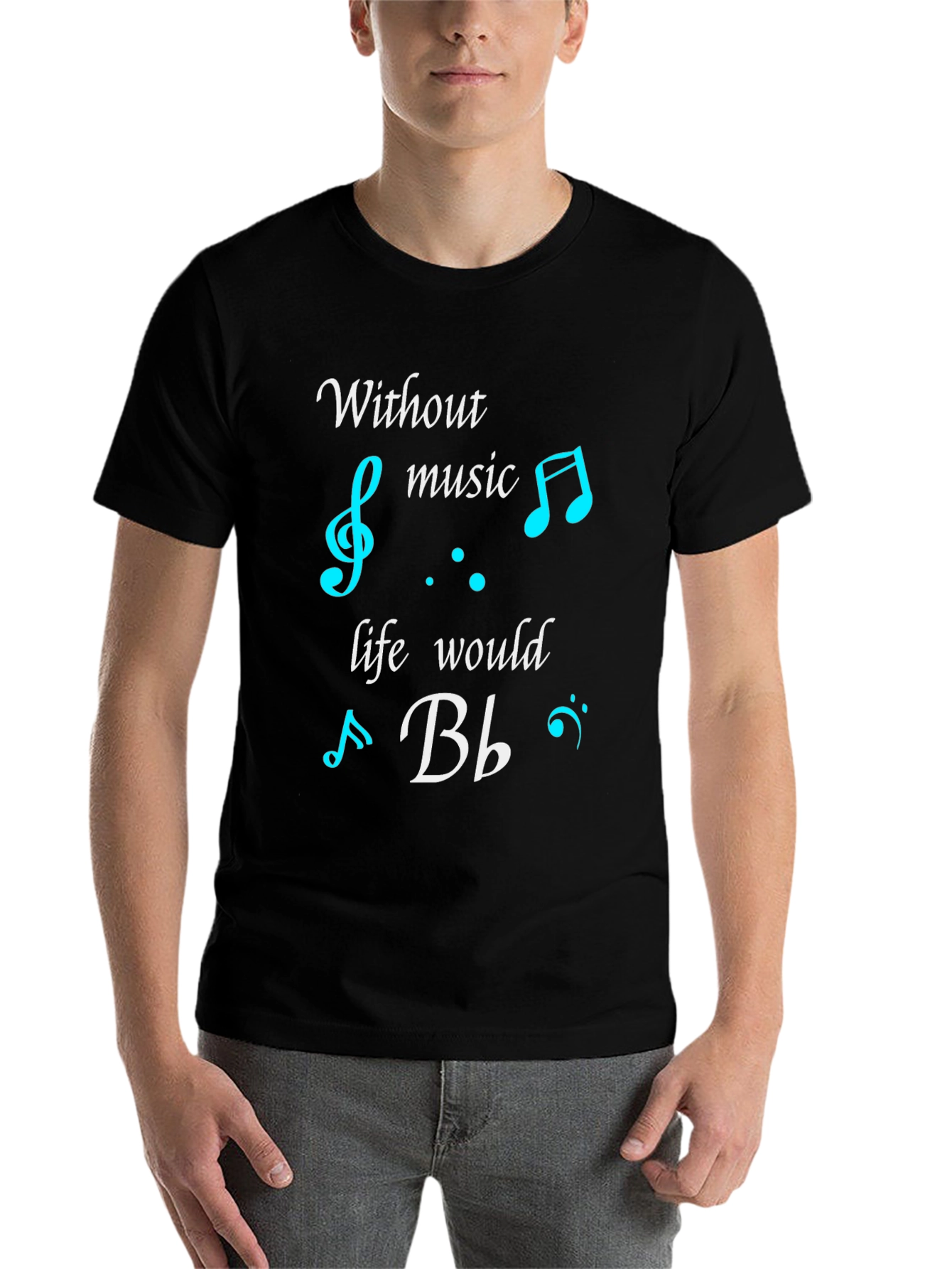 Black Music Lover's Black T-Shirt - Without Music Life Would B Flat view 7
