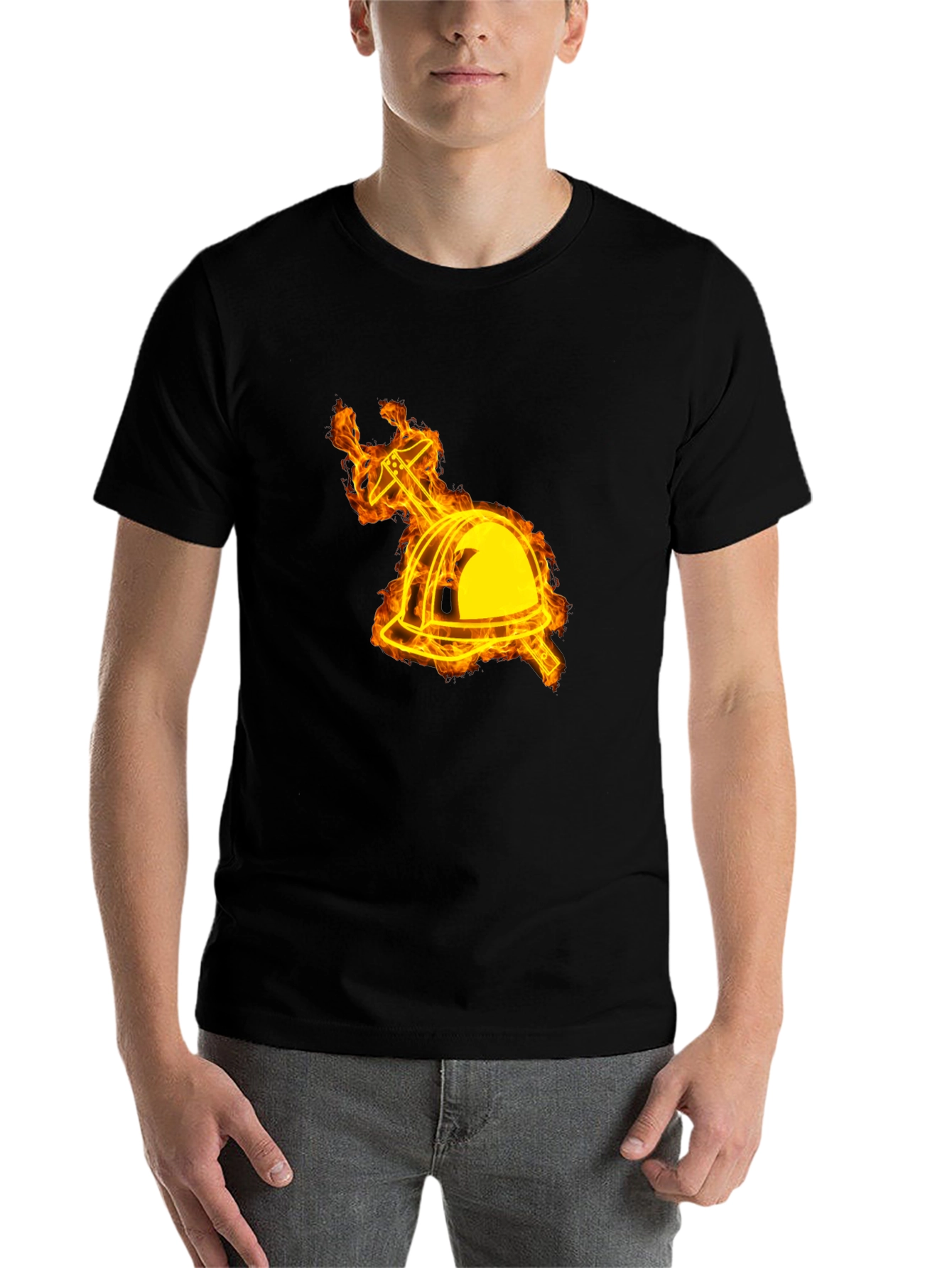 Black Flaming Firefighter Helmet Graphic Tee view 7