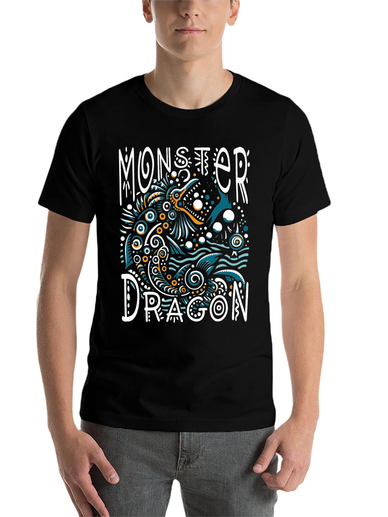 Black Monster Dragon Graphic Tee - Unique Art T-Shirt view 7