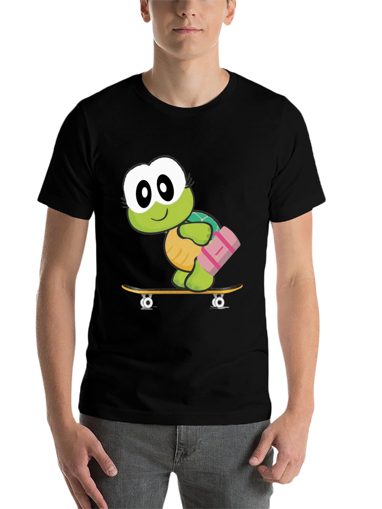 Black Turtle on Skateboard Graphic T-Shirt view 7