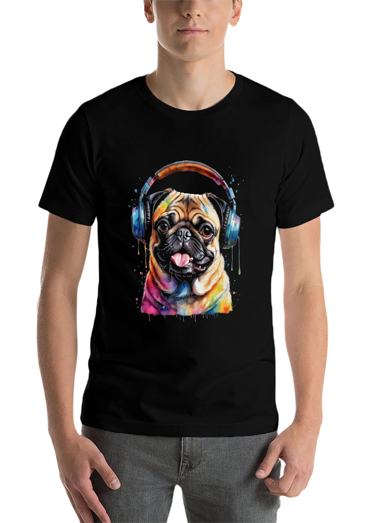 Black Pug DJ Graphic Tee - Dog Lover's Black T-Shirt view 7