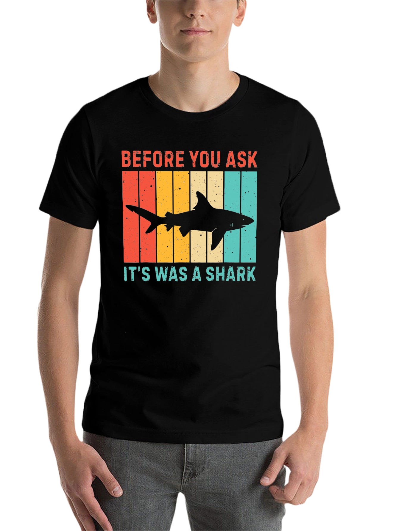 Black Retro Shark T-Shirt - Before You Ask Funny Tee view 7