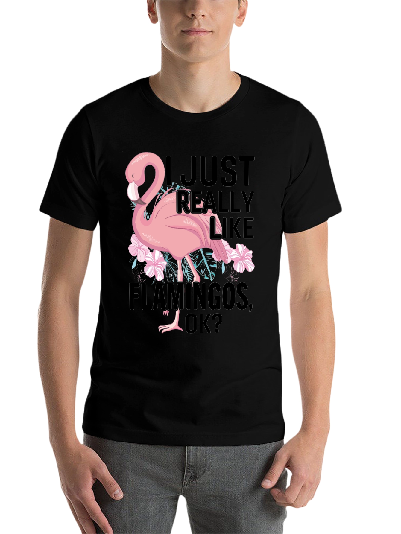 Black Funny Flamingo Graphic T-Shirt - I Just Really Like Flamingos view 7