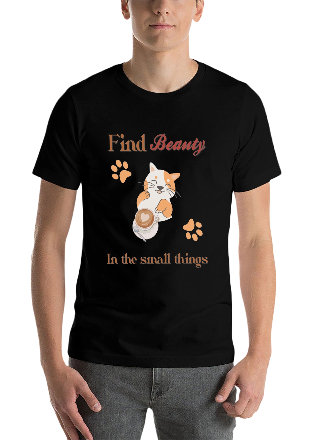Black Find Beauty Cat Coffee Black T-Shirt view 7