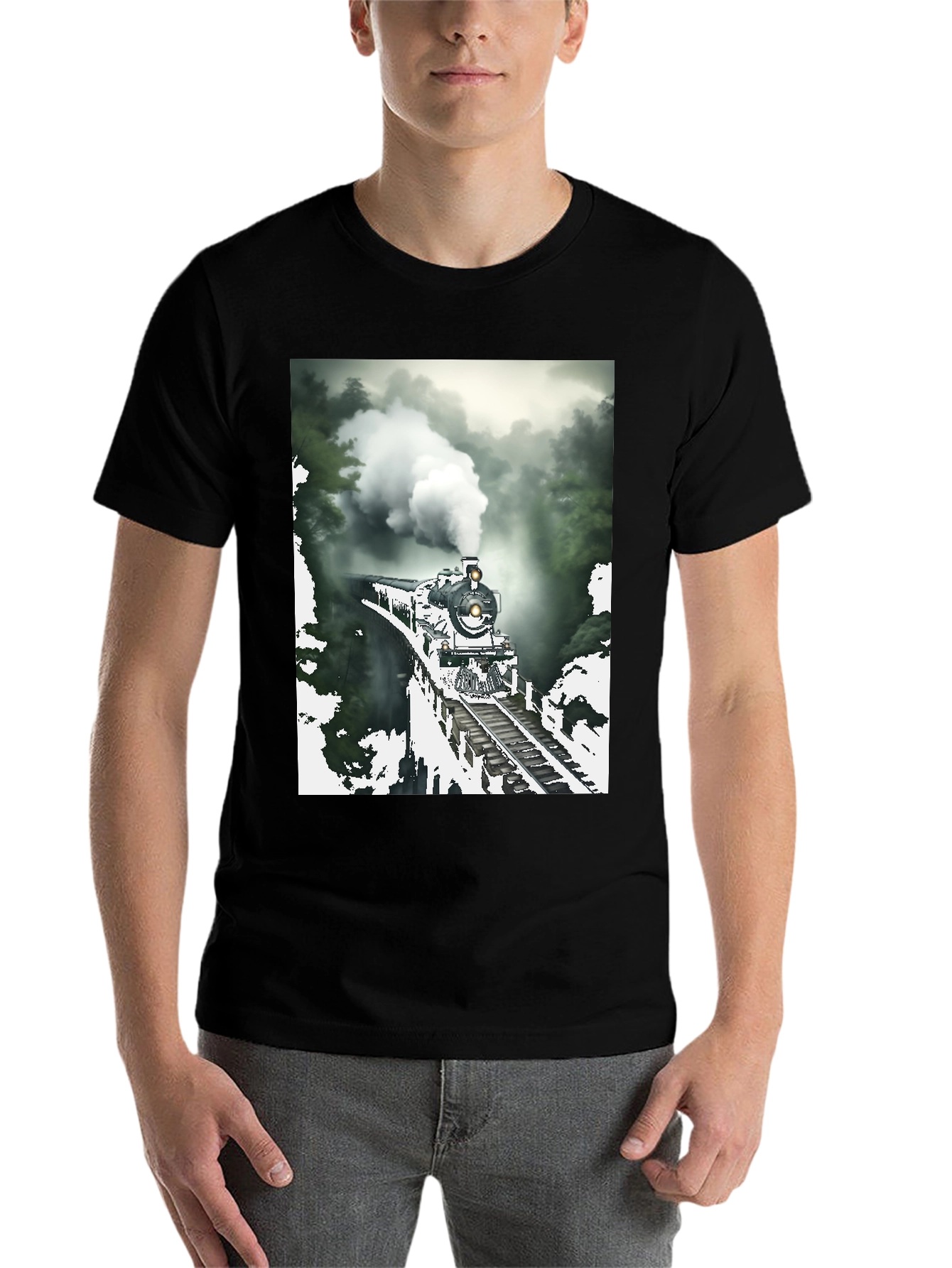 Black Steam Train Graphic Tee - Vintage Style view 7