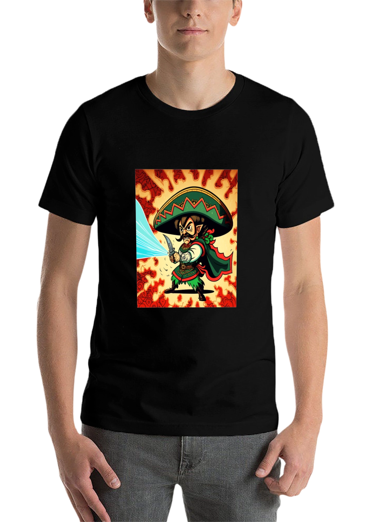 Black Mexican Elf Warrior Graphic Tee - Black Cotton view 7