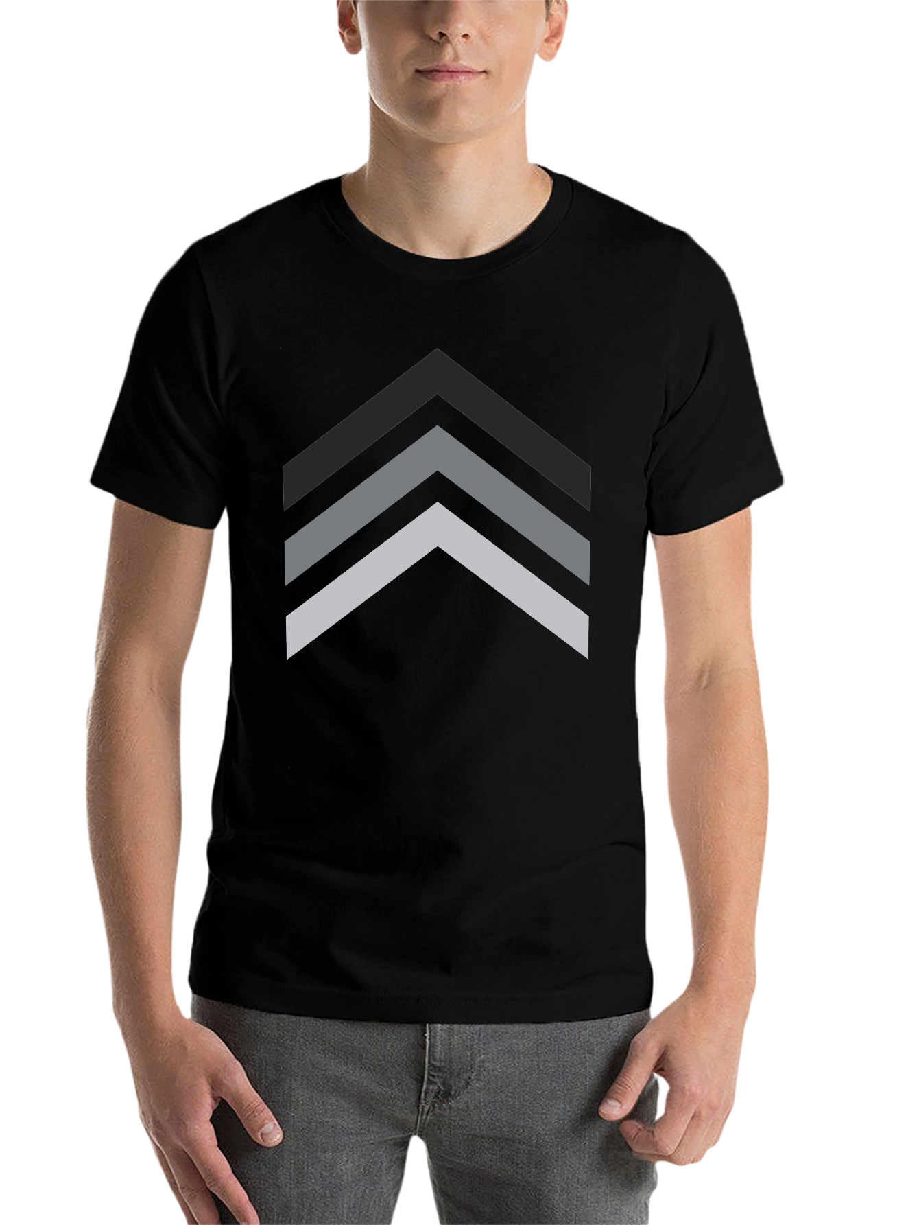 Black Modern Geometric Arrow Black T-Shirt view 7