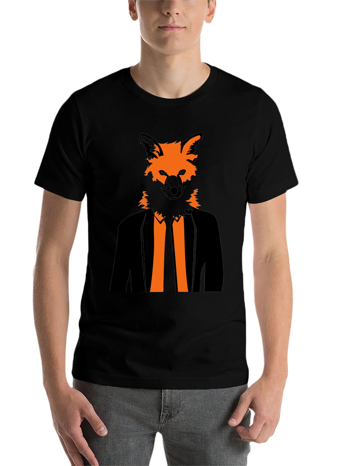 Black Fox Head Suit Graphic Tee - Stylish & Unique view 7