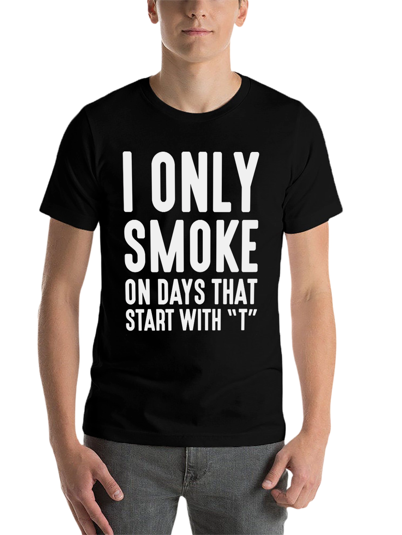 Black Humorous "I Only Smoke" Graphic T-Shirt view 7