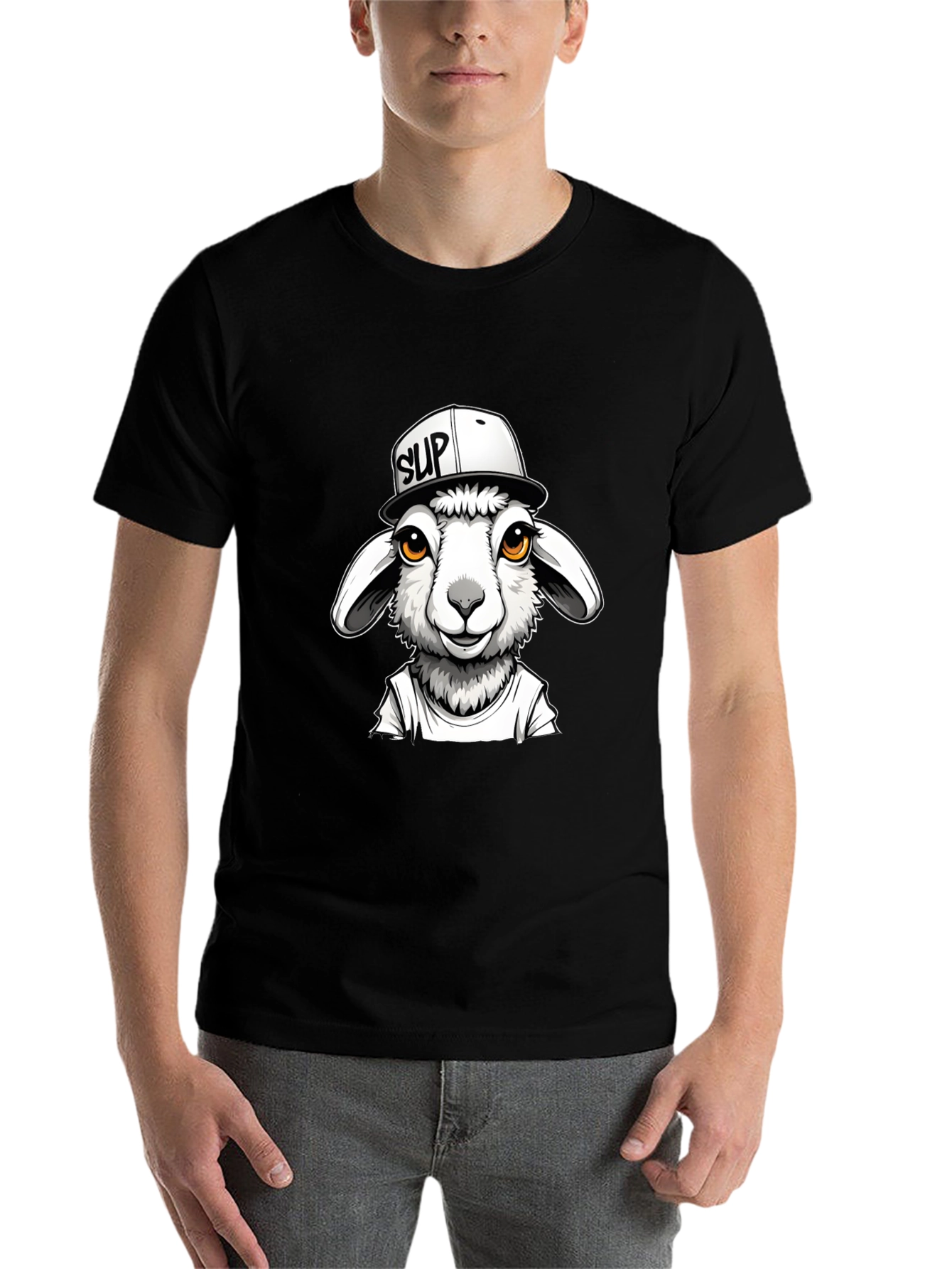 Black Cool Sheep Graphic Tee - Black Casual T-Shirt view 7