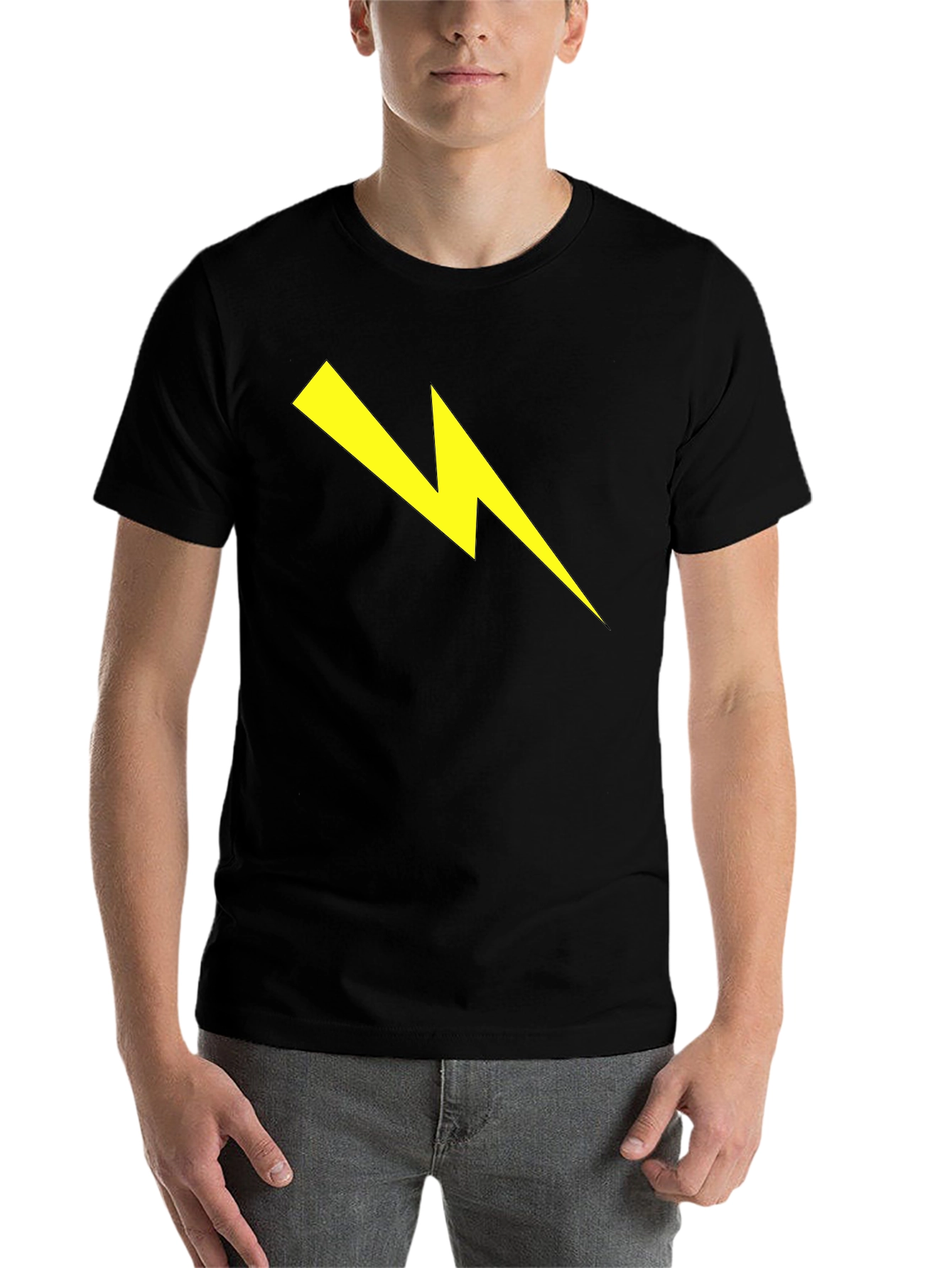 Black Lightning Bolt Graphic Tee - Striking Black Cotton T-Shirt view 7