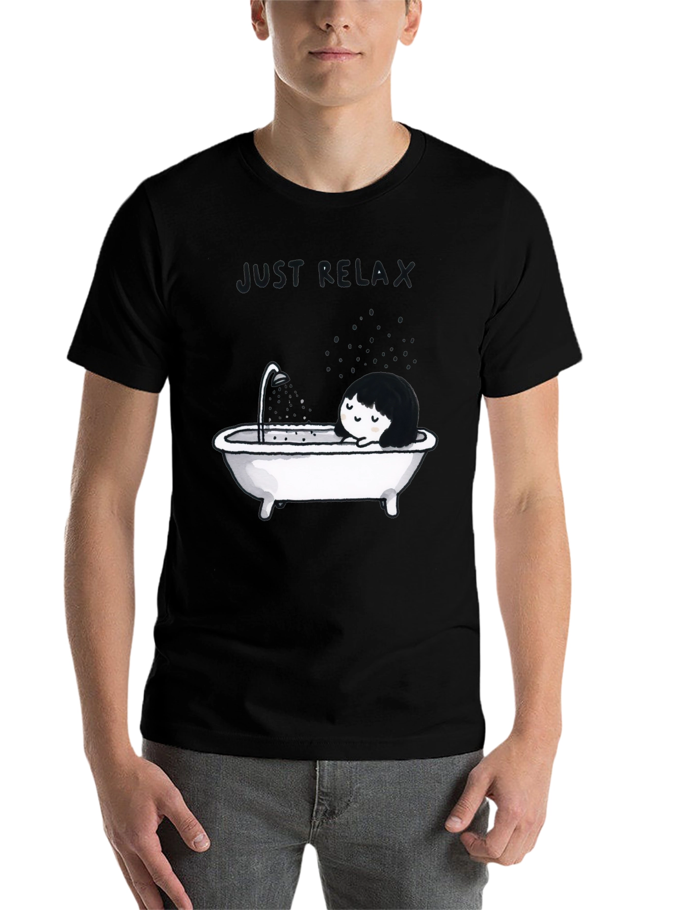Black Just Relax Black Graphic Tee - Bathtub Design view 7