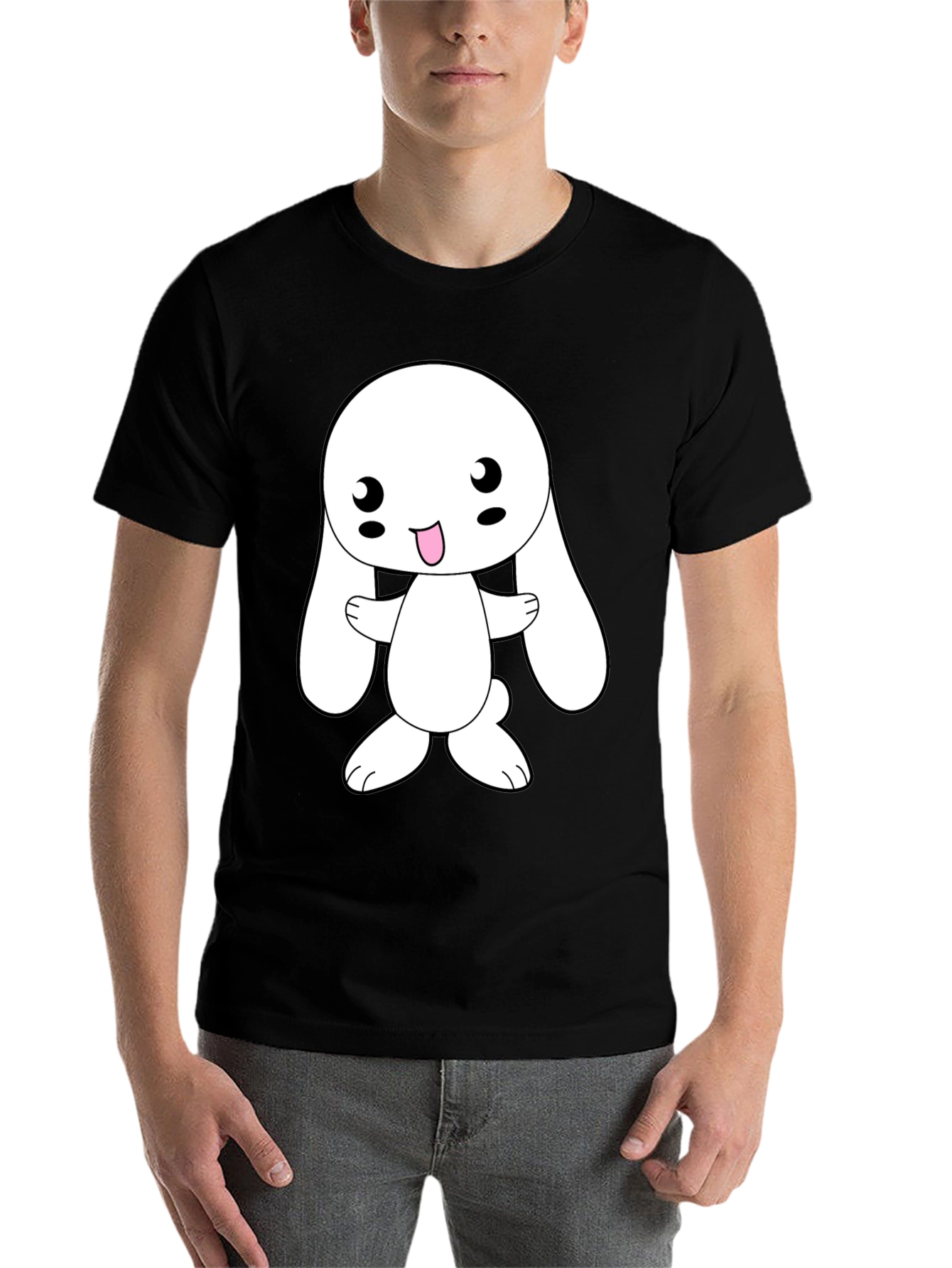 Black Cute Bunny Graphic Tee - Black Cotton Blend view 7