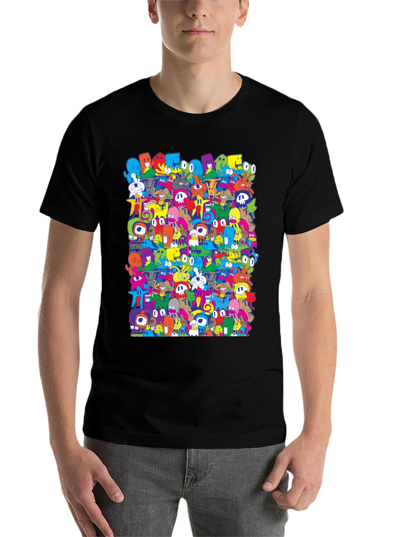 Black Doodle Art Graphic Print Black T-Shirt view 7
