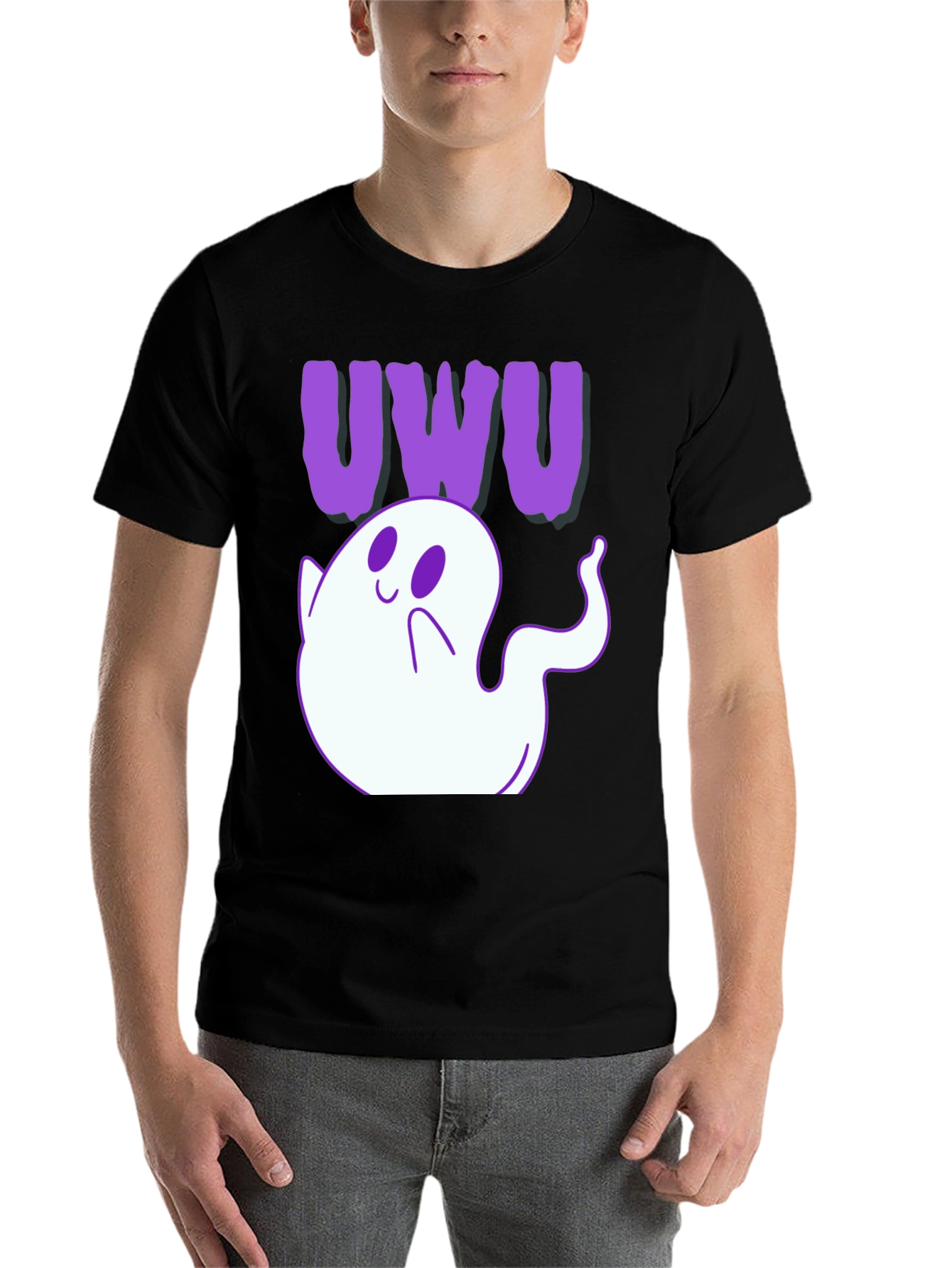Black Cute Ghost "UWU" T-Shirt view 7