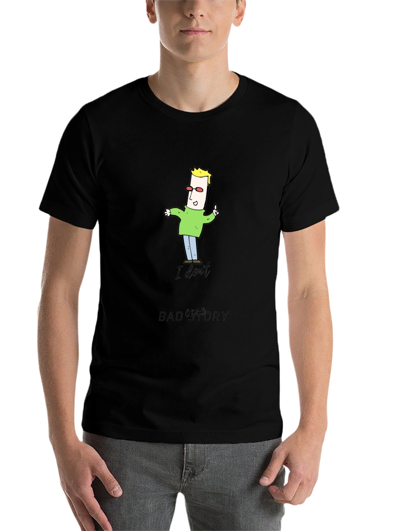 Black Funny Cartoon Man Black T-Shirt view 7