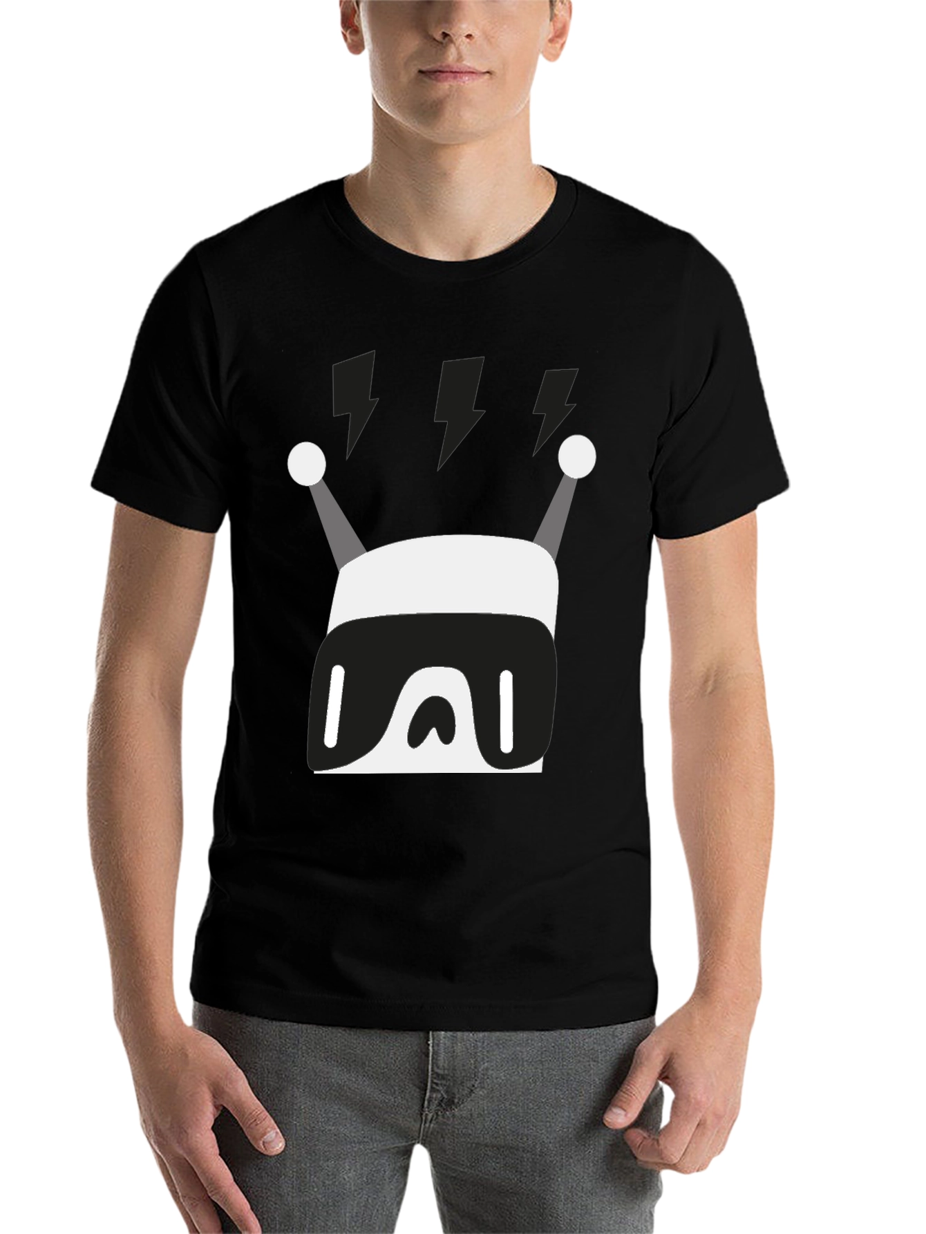 Black Modern Robot Graphic Print Black T-Shirt view 7