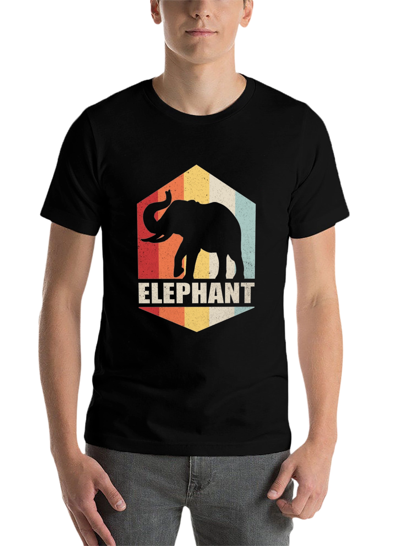 Black Retro Elephant Graphic Tee - Vintage Style Comfort view 7