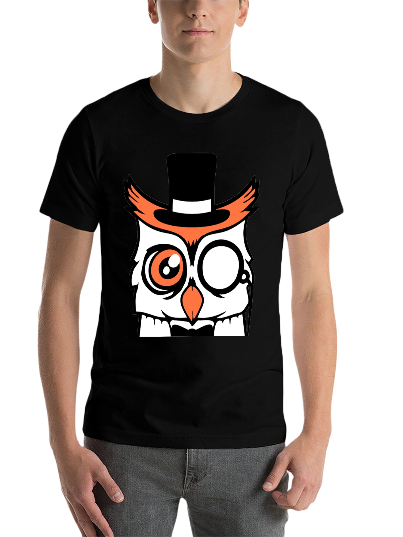 Black Dapper Owl T-Shirt - Funny Cartoon Design view 7