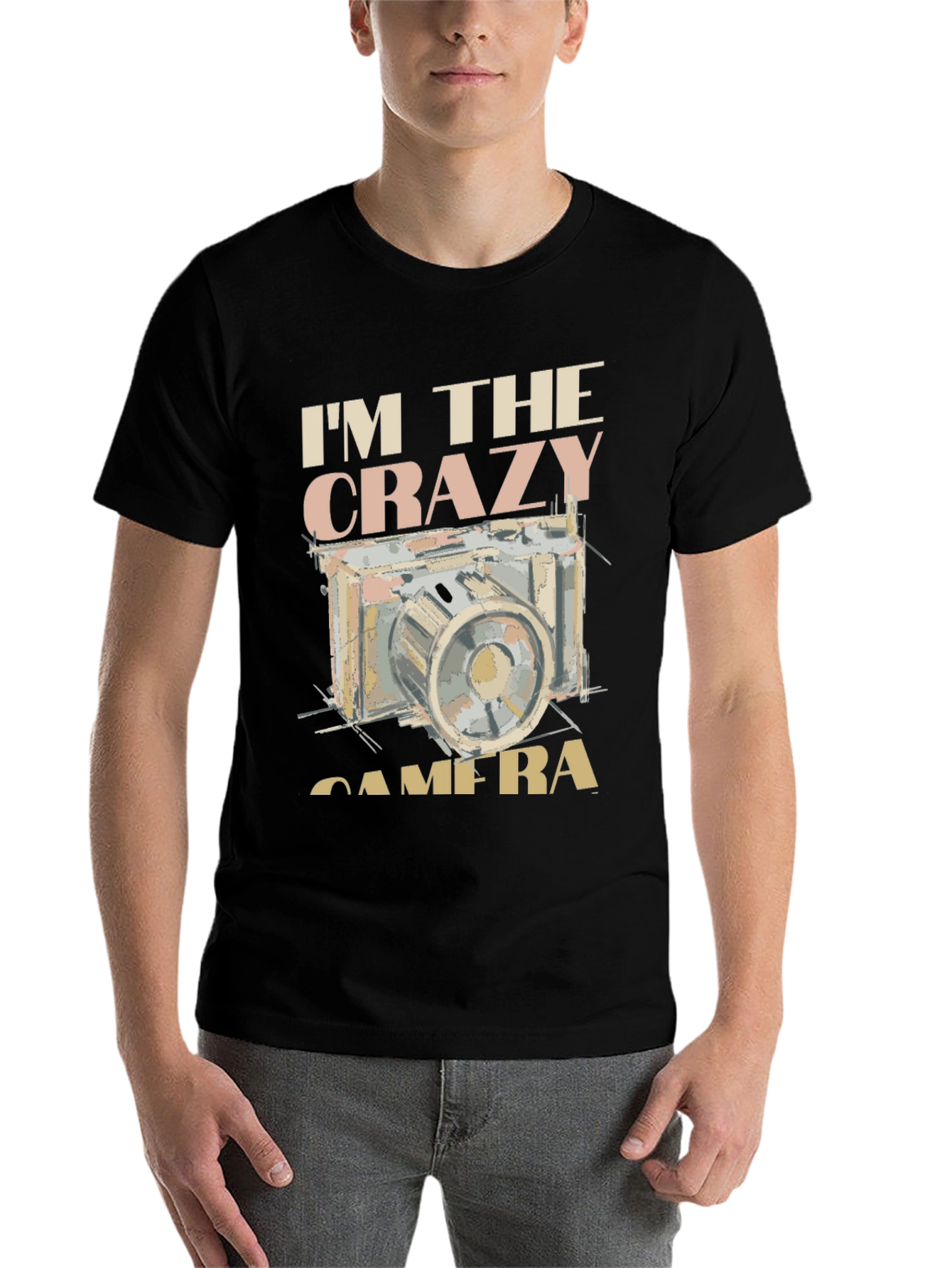Black Crazy Camera Graphic Tee - Black Short Sleeve T-Shirt view 7