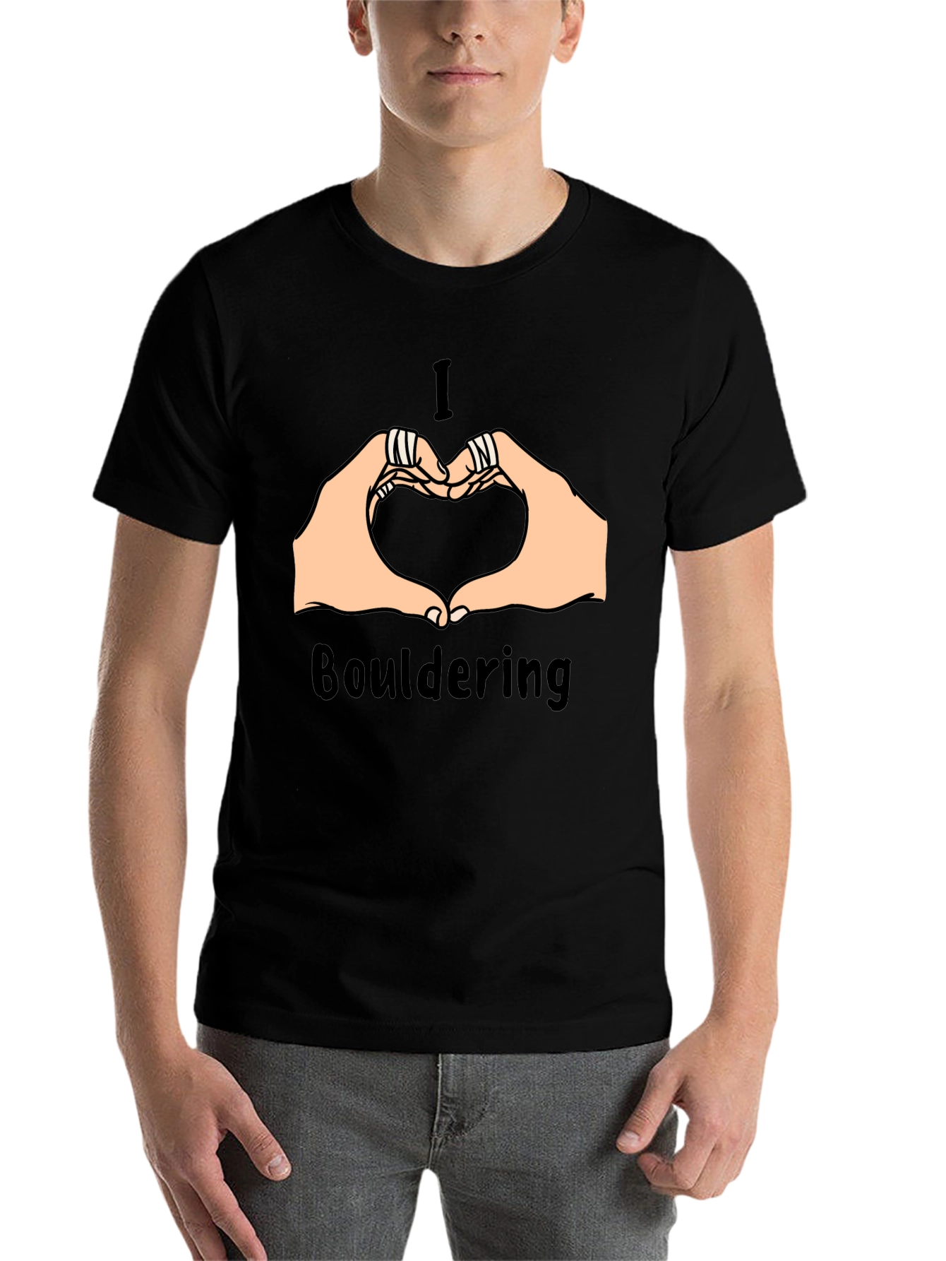 Black I Love Bouldering Heart Hands Graphic Tee view 7