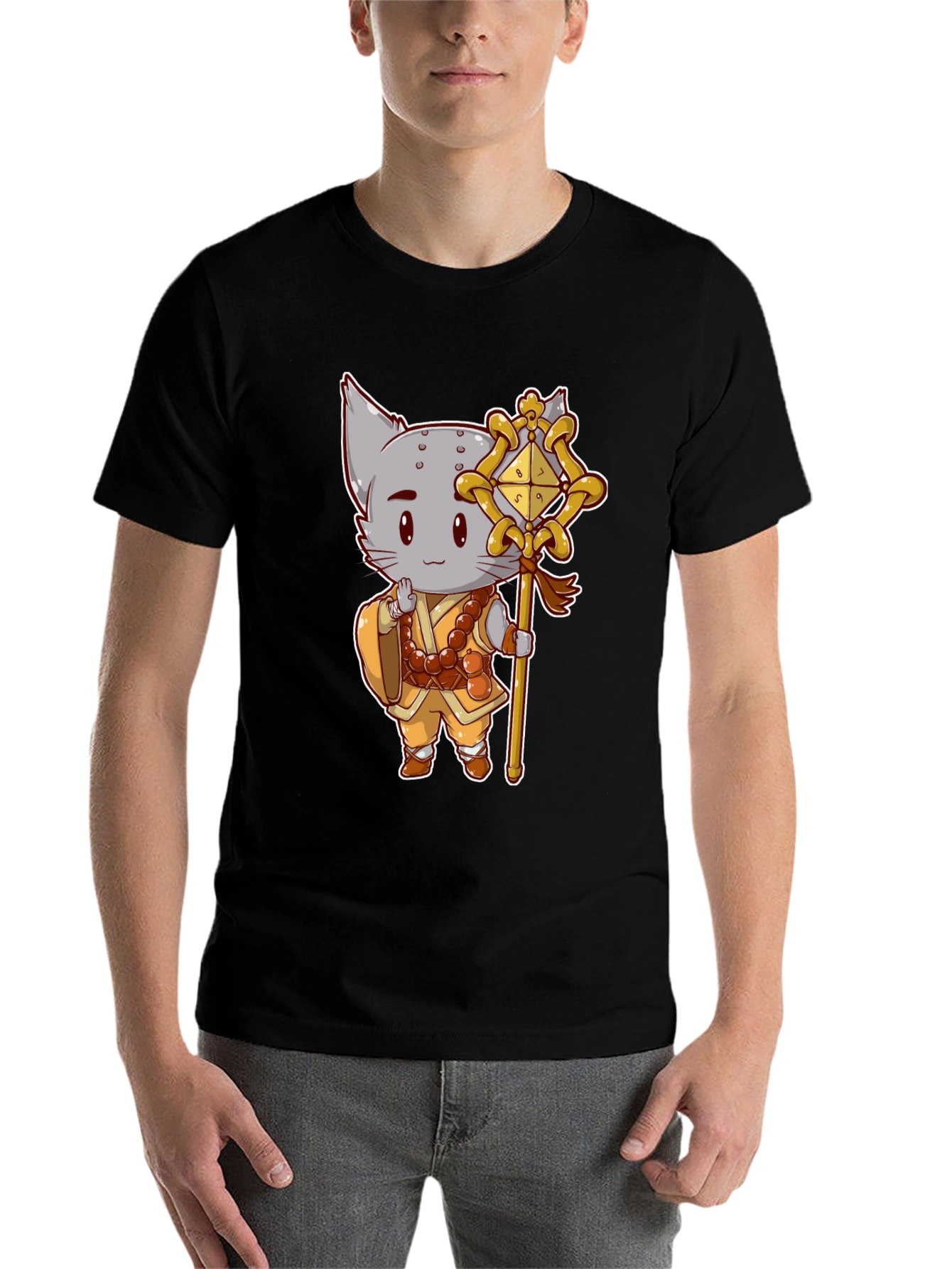 Black Monk Cat T-Shirt - Cute Anime Style view 7