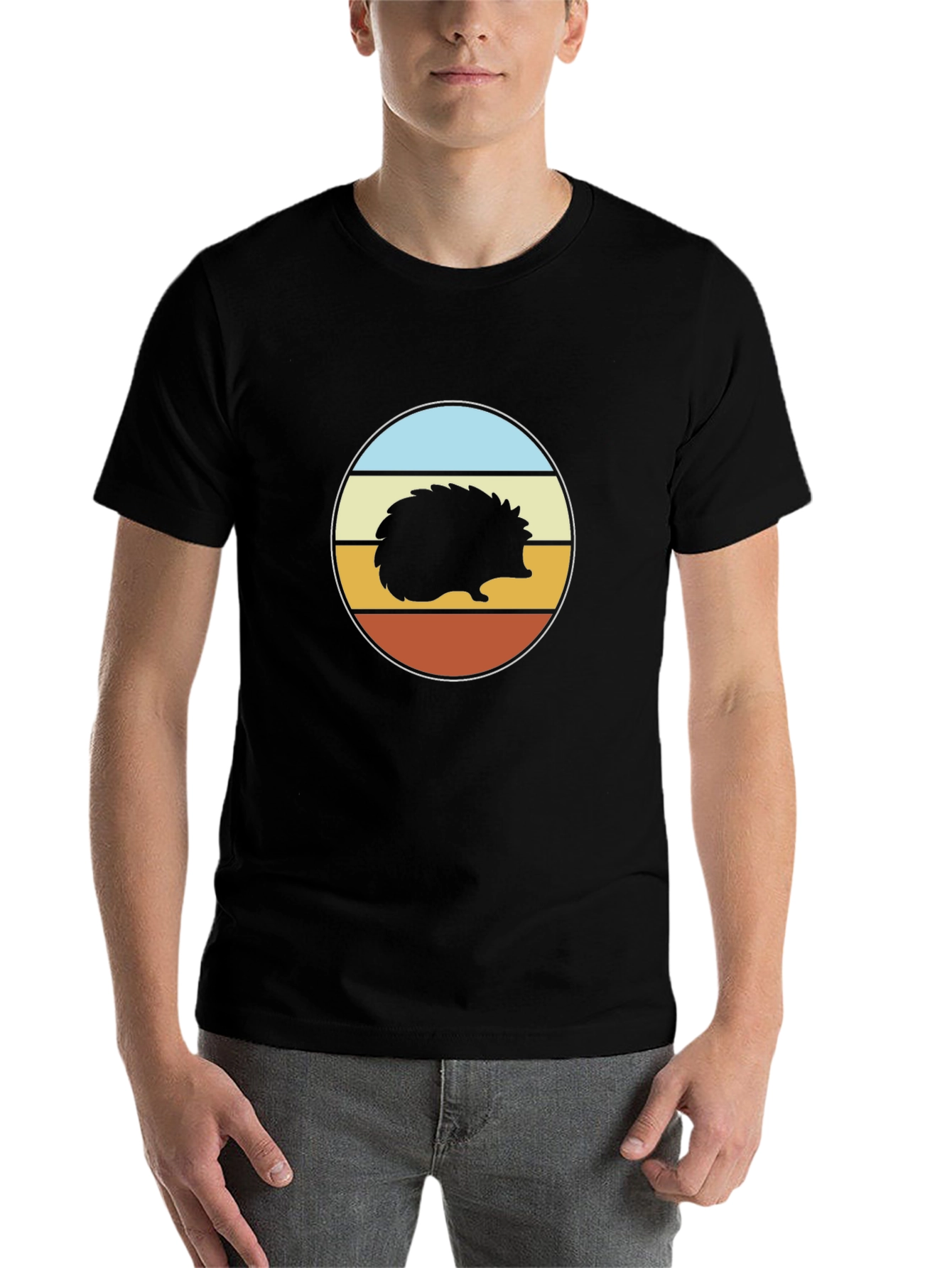 Black Retro Hedgehog Graphic Tee - Unisex Black T-Shirt view 7