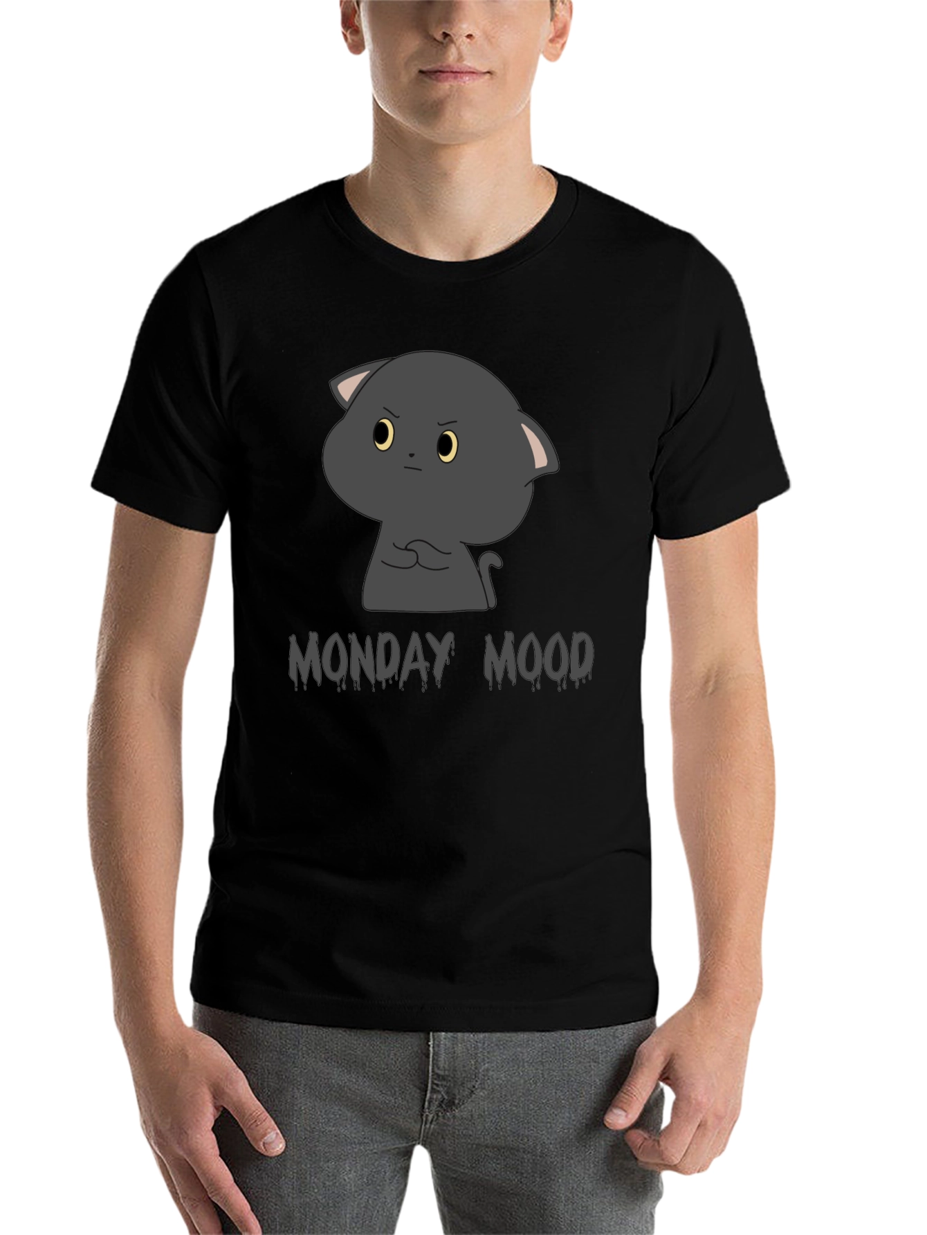 Black Monday Mood Grumpy Cat Black T-Shirt view 7