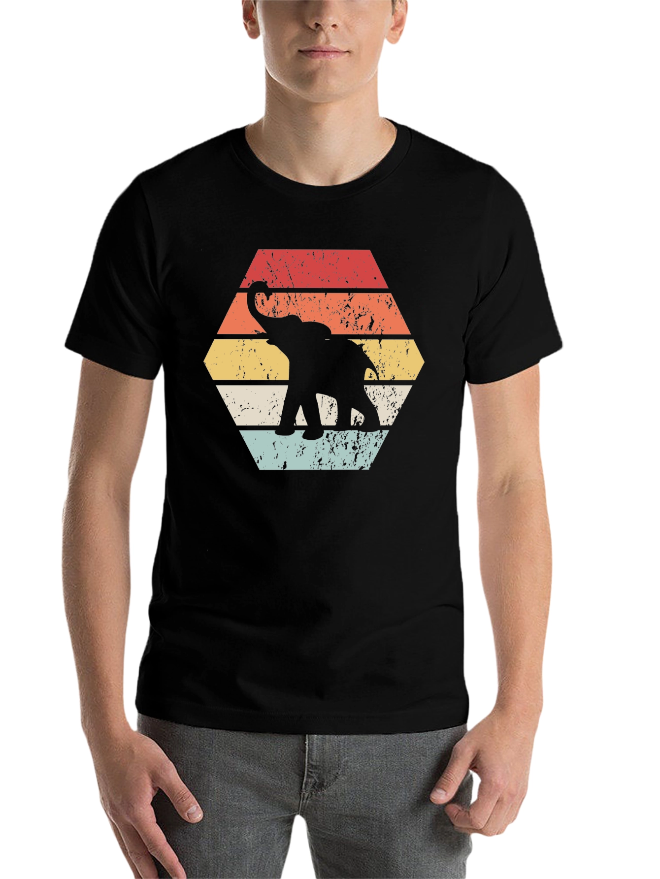 Black Retro Elephant Graphic Tee - Unisex Black T-Shirt view 7