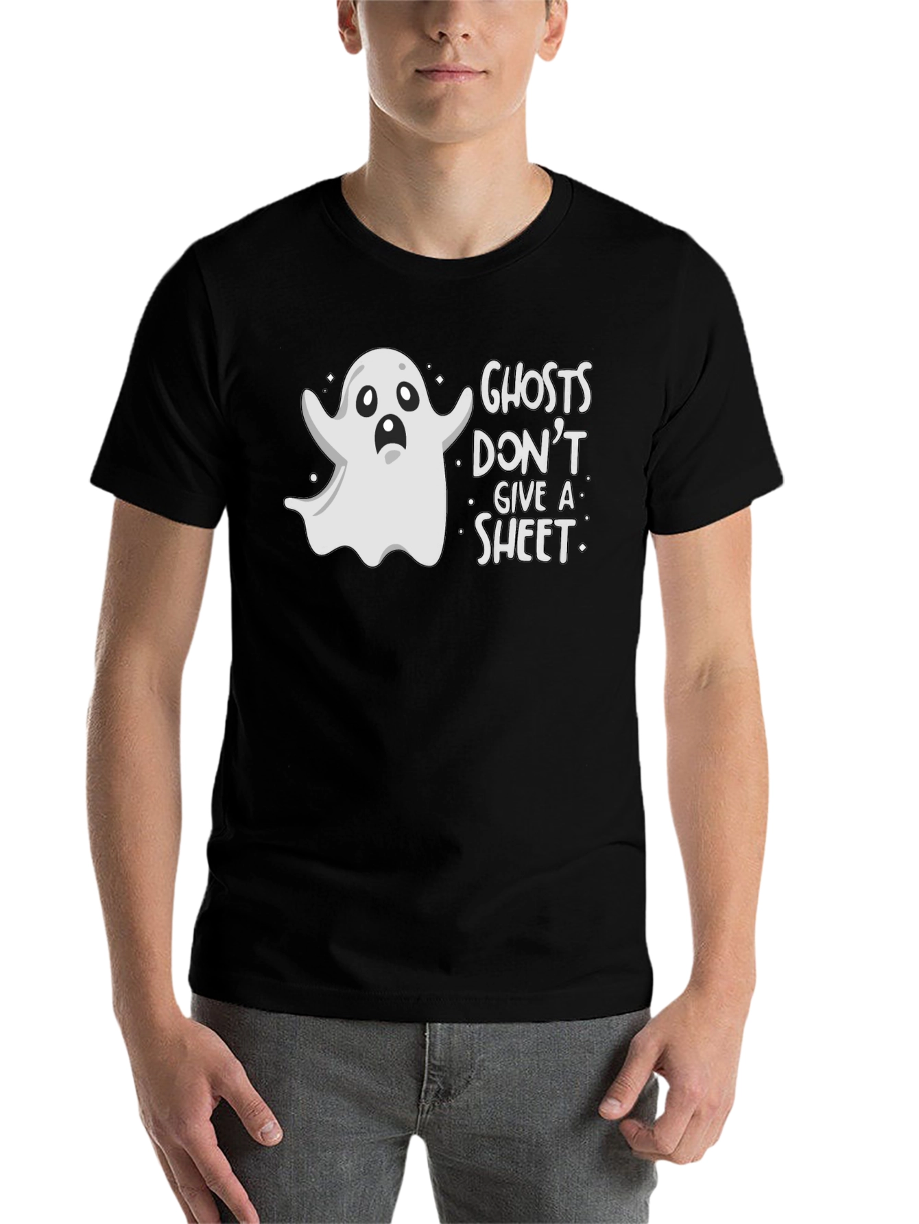 Black Funny Ghosts Don't Give A Sheet Graphic T-Shirt view 7