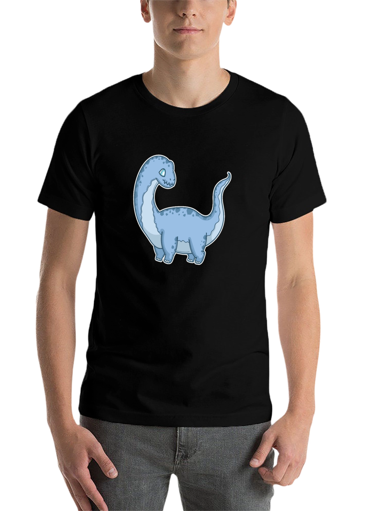 Black Cartoon Dinosaur Graphic Tee - Black view 7