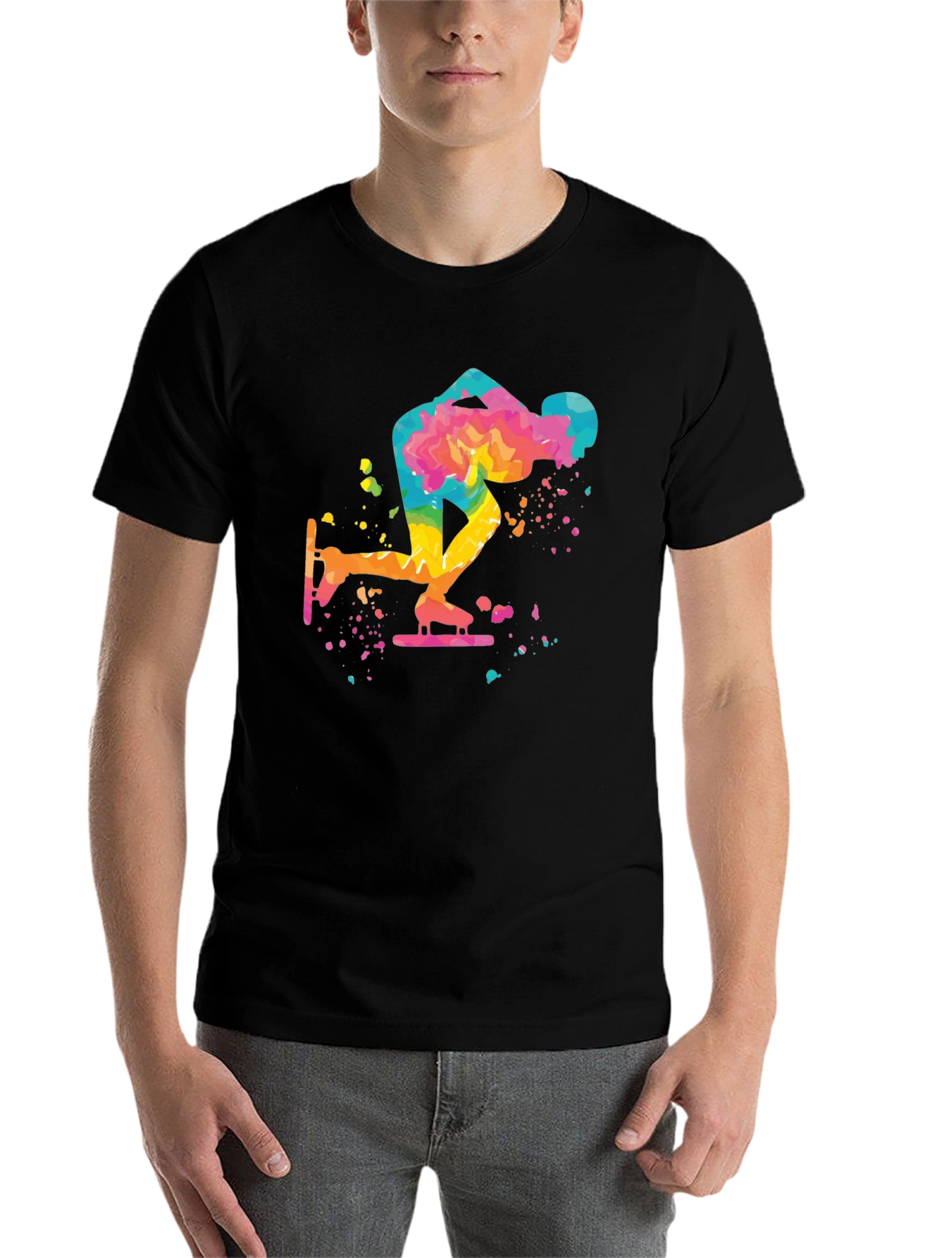 Black Speed Skating T-Shirt - Colorful Design view 7