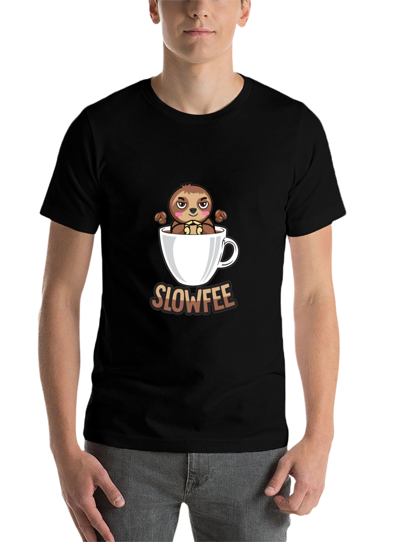 Black Slowfee Sloth Coffee Cup T-Shirt - Funny Cute Tee view 7