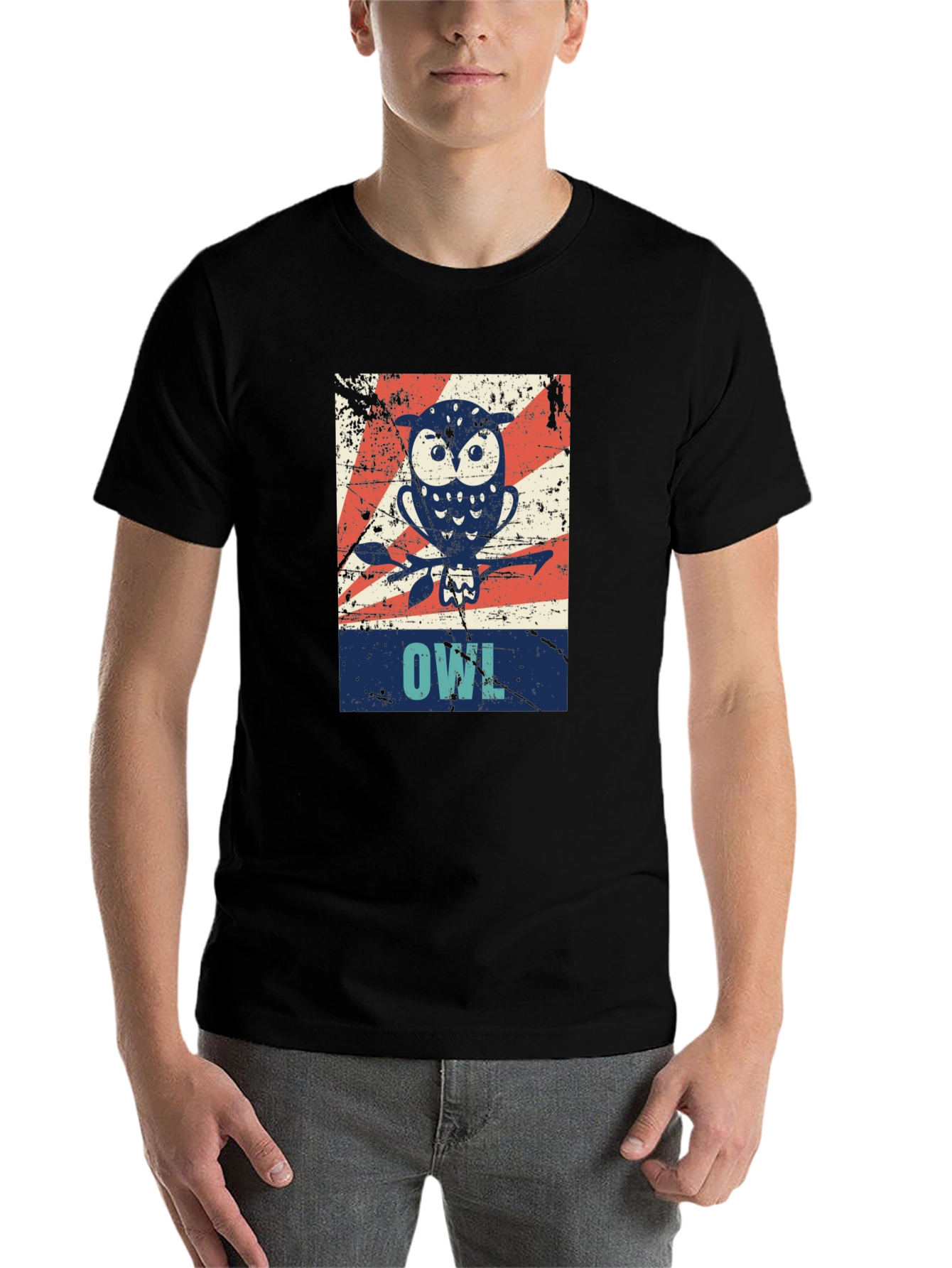 Black Vintage Owl Graphic Tee - Unisex Black T-Shirt view 7
