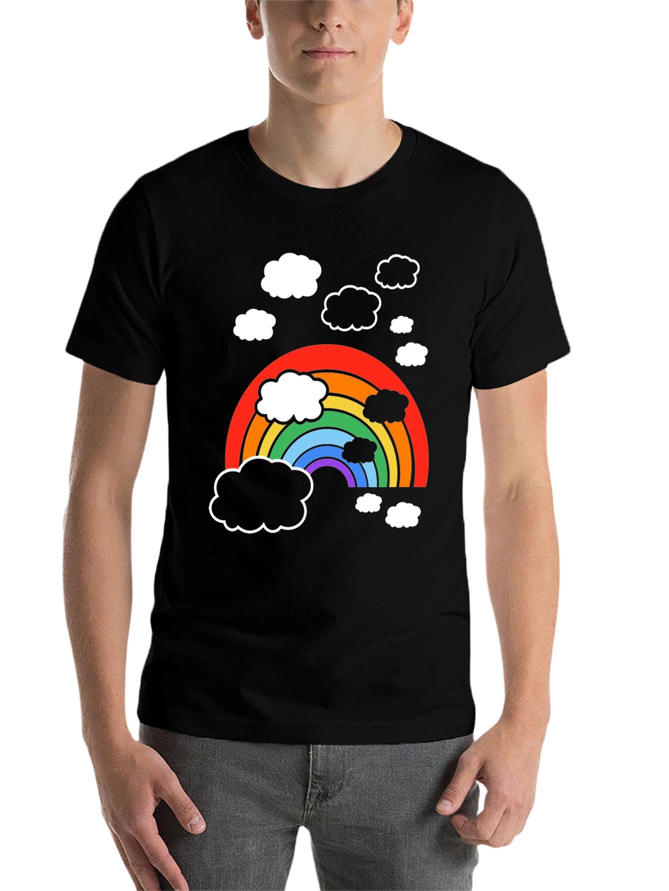 Black Rainbow Cloud Graphic T-Shirt - Soft Cotton Blend view 7