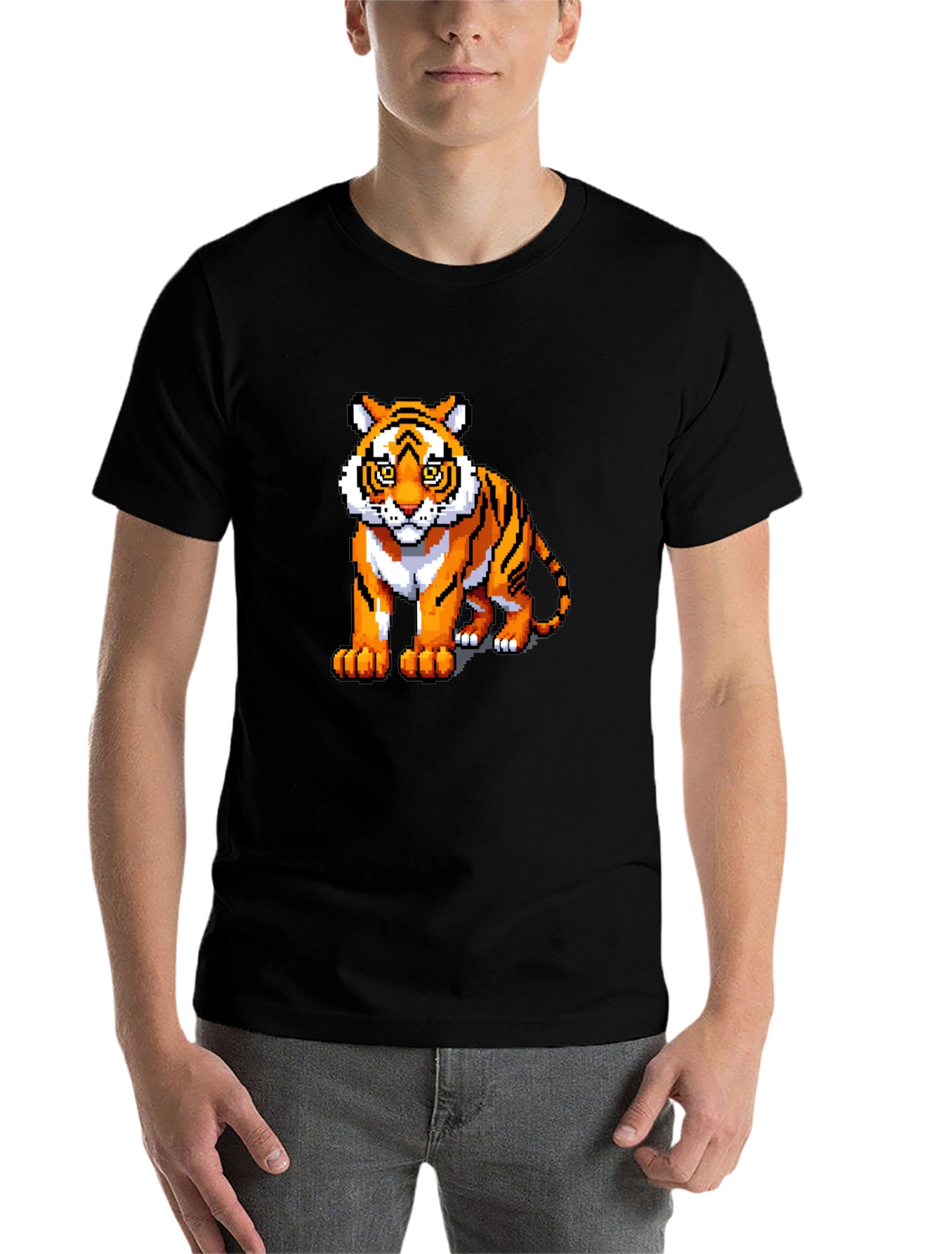 Black Pixel Tiger Graphic Tee - Black Cotton Shirt view 7