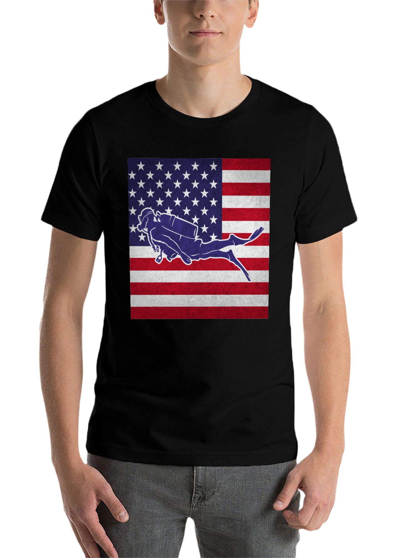 USA Flag Scuba Diver T-Shirt - Patriotic Dive Apparel - 7