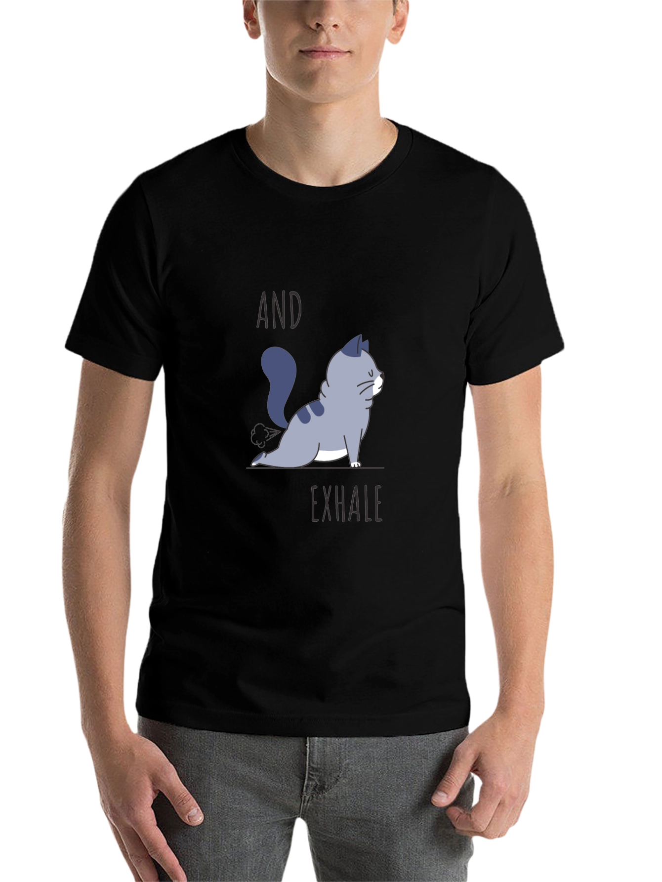 Black Yoga Cat T-Shirt - And Exhale Graphic Tee view 7