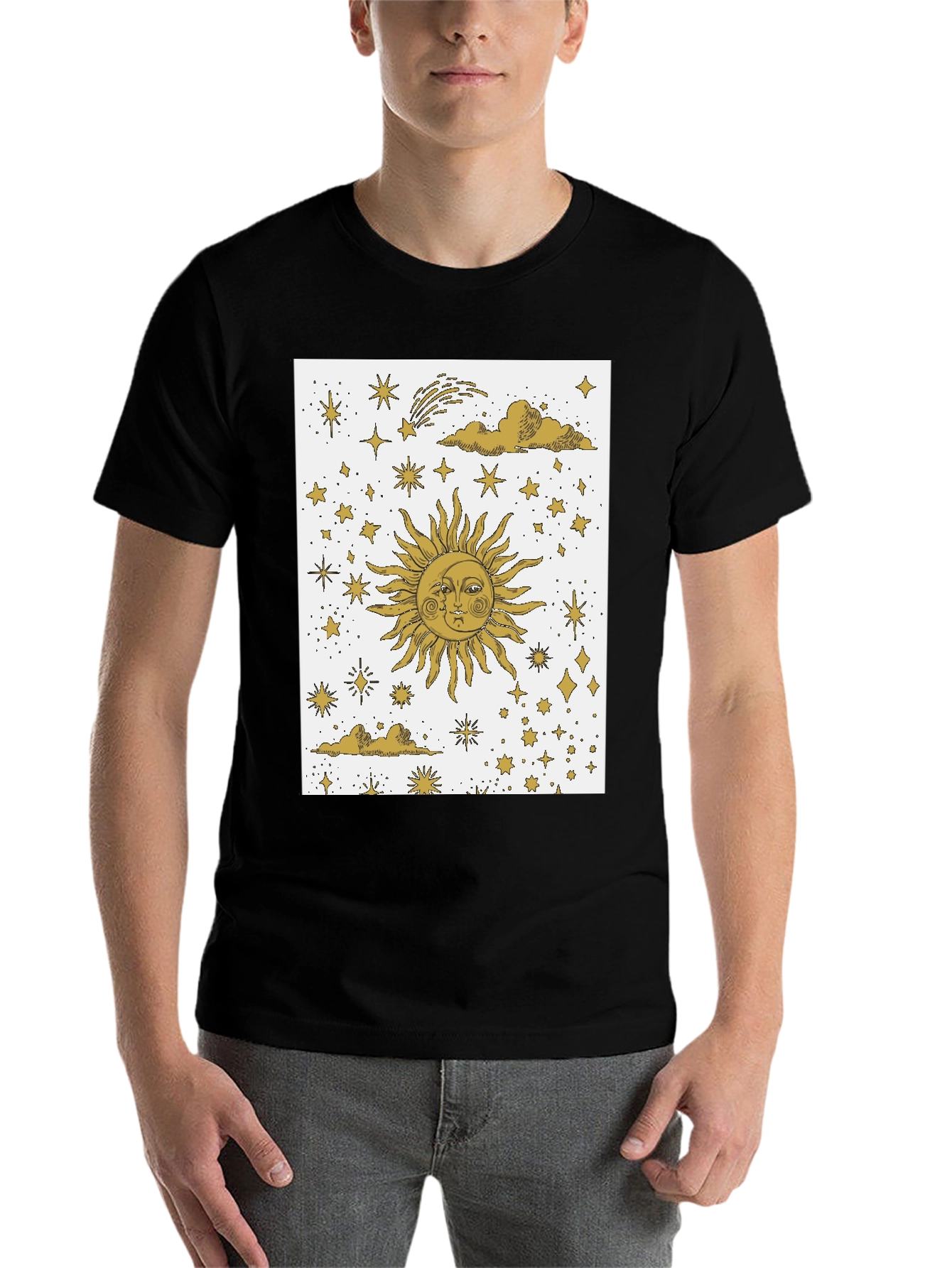 Black Celestial Sun & Moon Graphic Tee - Black Cotton Blend view 7